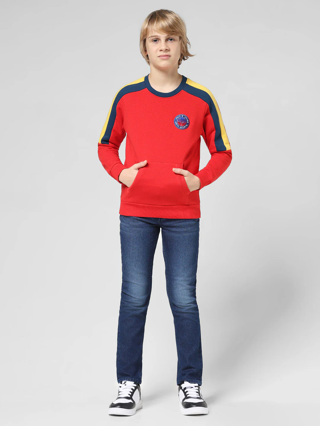 JUNIOR BOYS Red Contrast Tape Detail Sweatshirt - Image 5