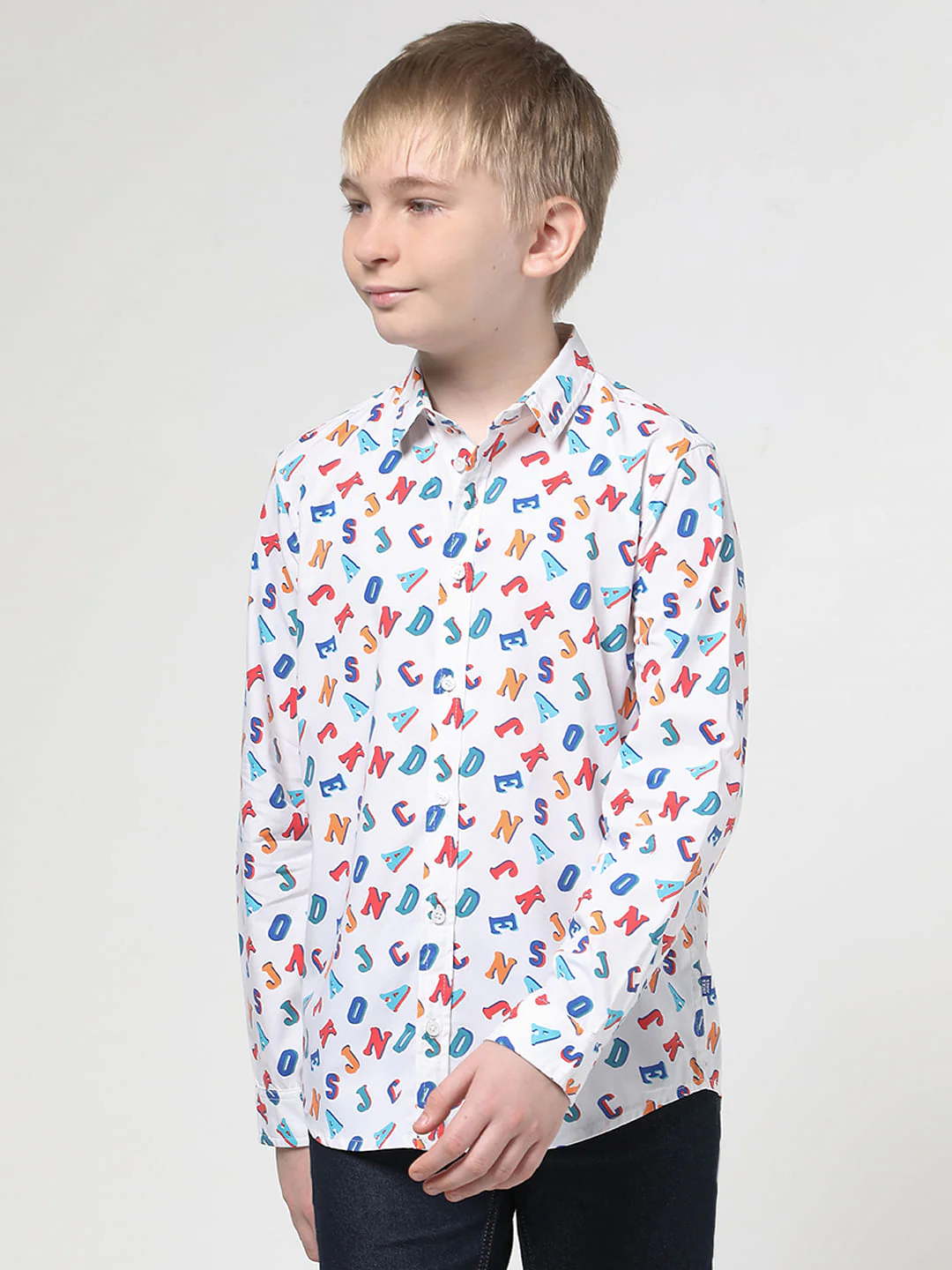 Boys White Logo Print Full Sleeves Shirt - Image 2