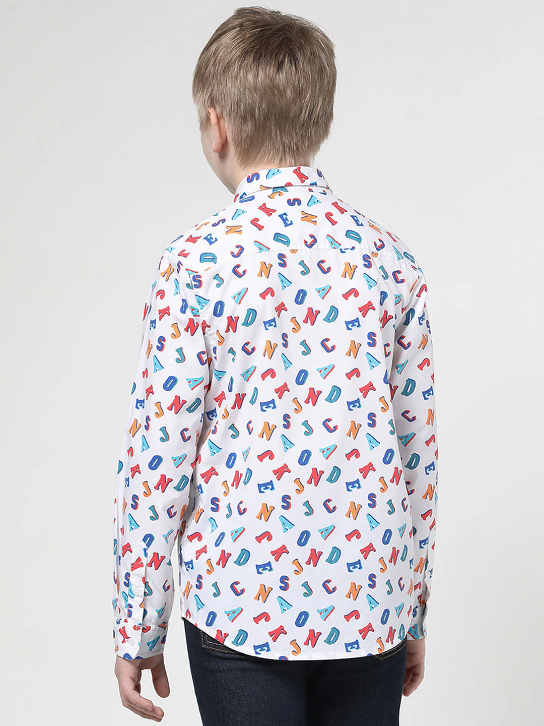 Boys White Logo Print Full Sleeves Shirt - Image 3