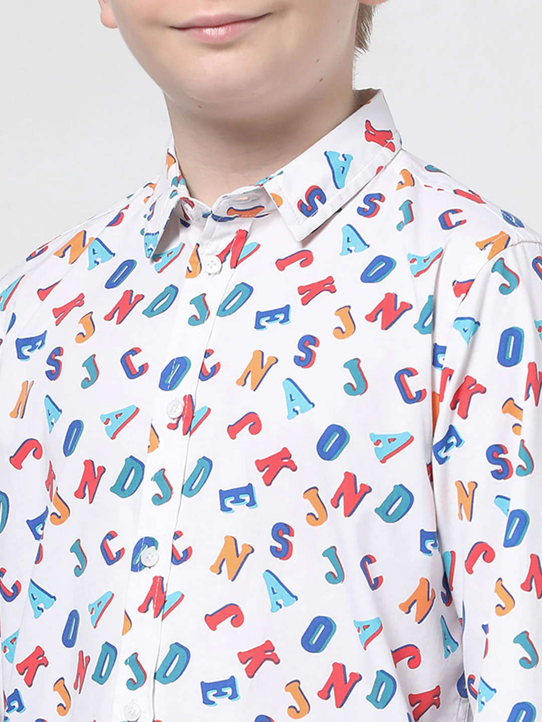 Boys White Logo Print Full Sleeves Shirt - Image 4