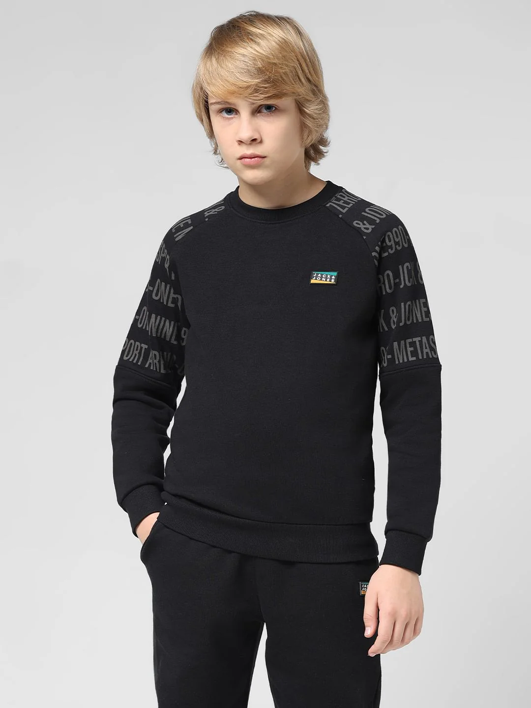JUNIOR BOYS Black Logo Print Co-ord Set Sweatshirt - Image 2