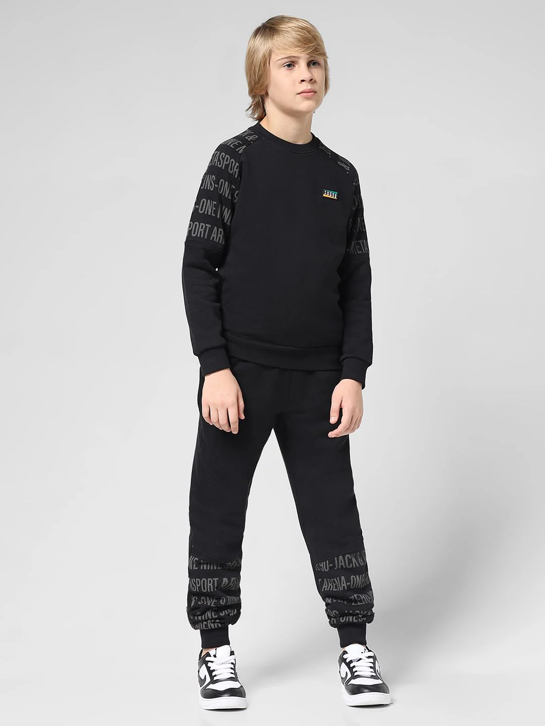 JUNIOR BOYS Black Logo Print Co-ord Set Sweatshirt - Image 5