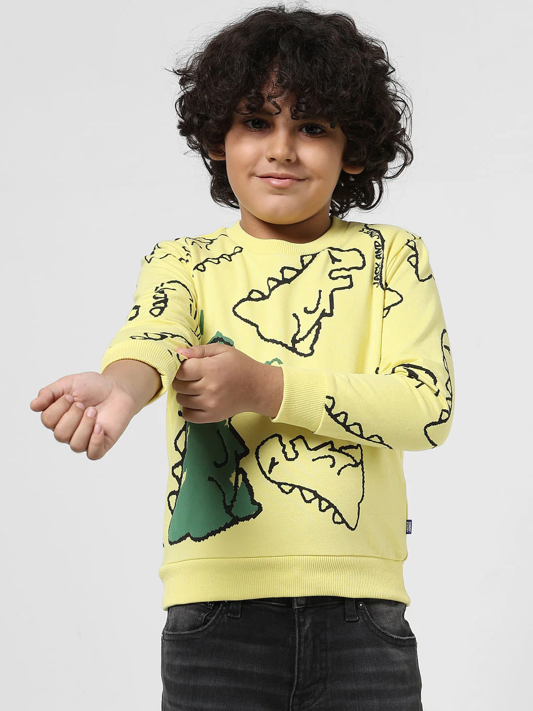 JUNIOR BOYS Yellow Dinosaur Print Sweatshirt - Image 2