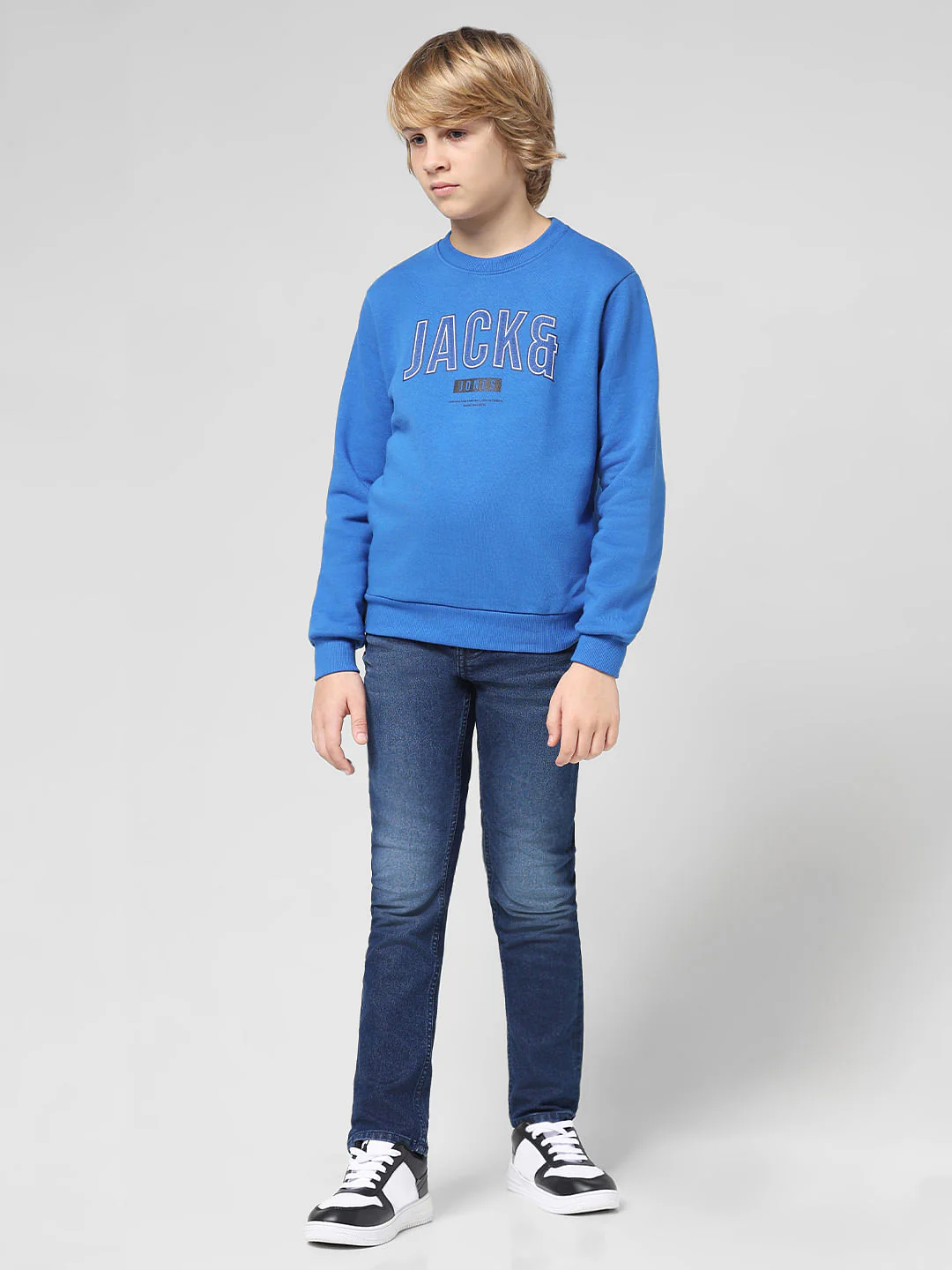 JUNIOR BOYS Blue Logo Print Sweatshirt - Image 5