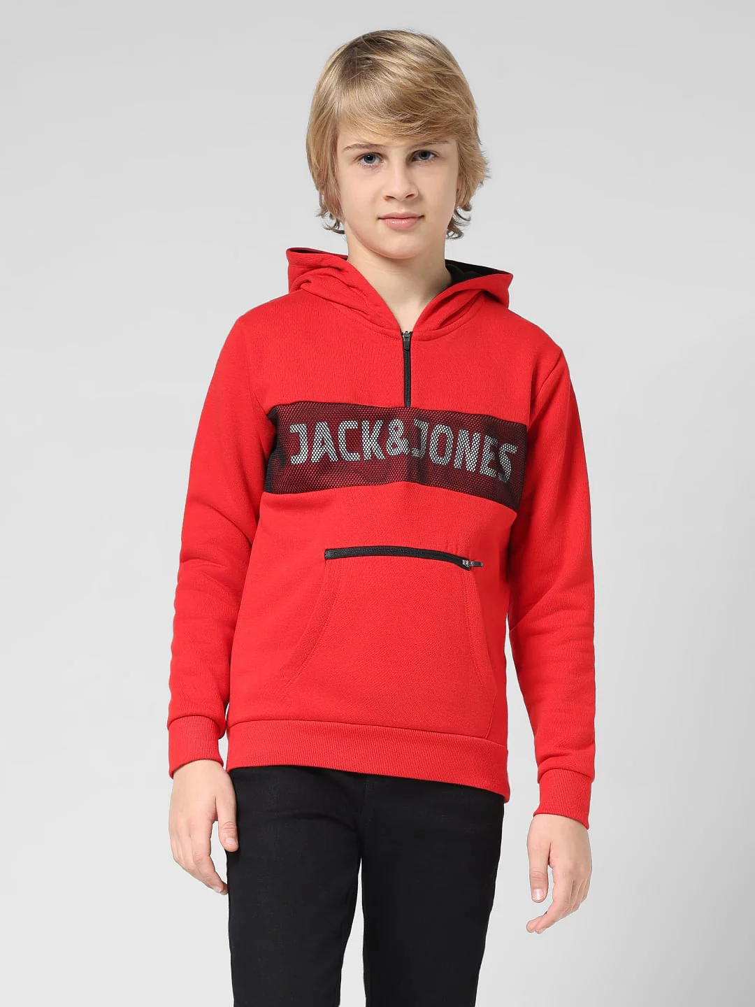 JUNIOR BOYS Red Logo Print Hooded Sweatshirt - Image 2