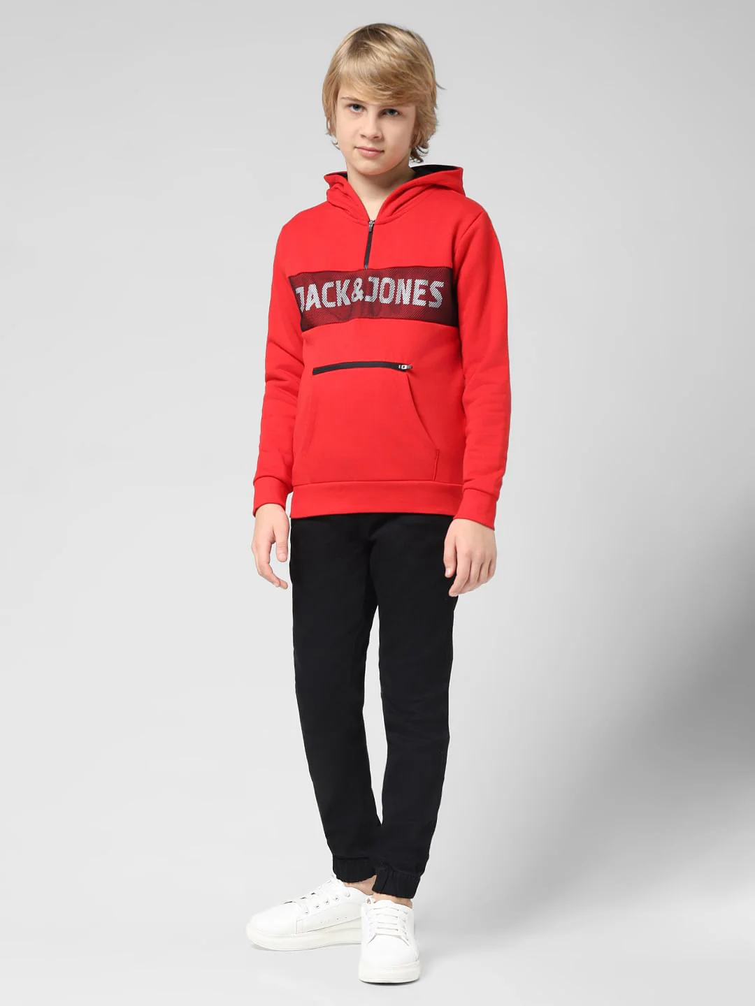 JUNIOR BOYS Red Logo Print Hooded Sweatshirt - Image 5