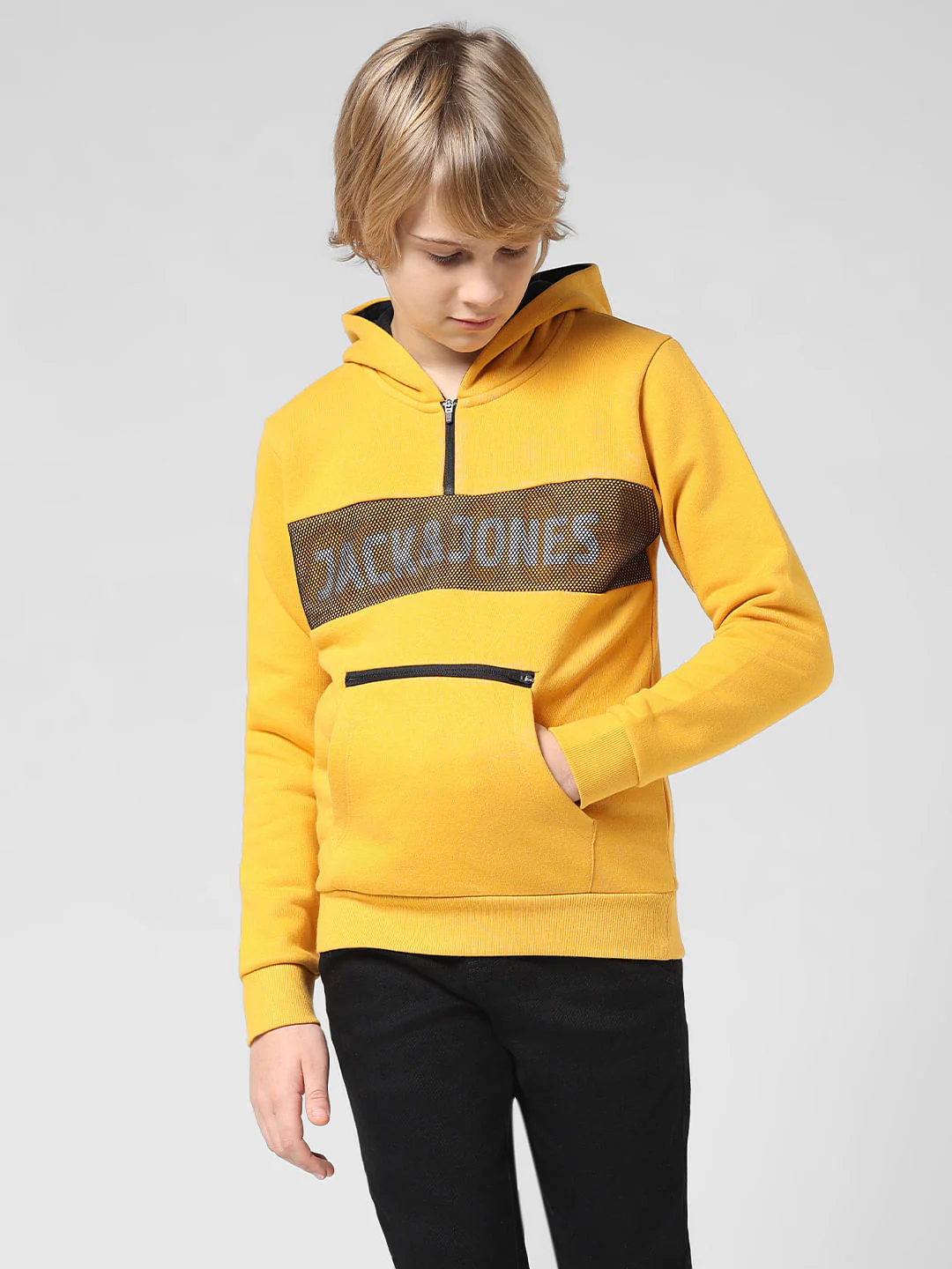 JUNIOR BOYS Yellow Logo Print Hooded Sweatshirt - Image 2