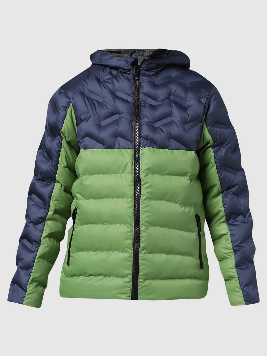 JUNIOR BOYS Blue Colourblocked Puffer Jacket - Image 6