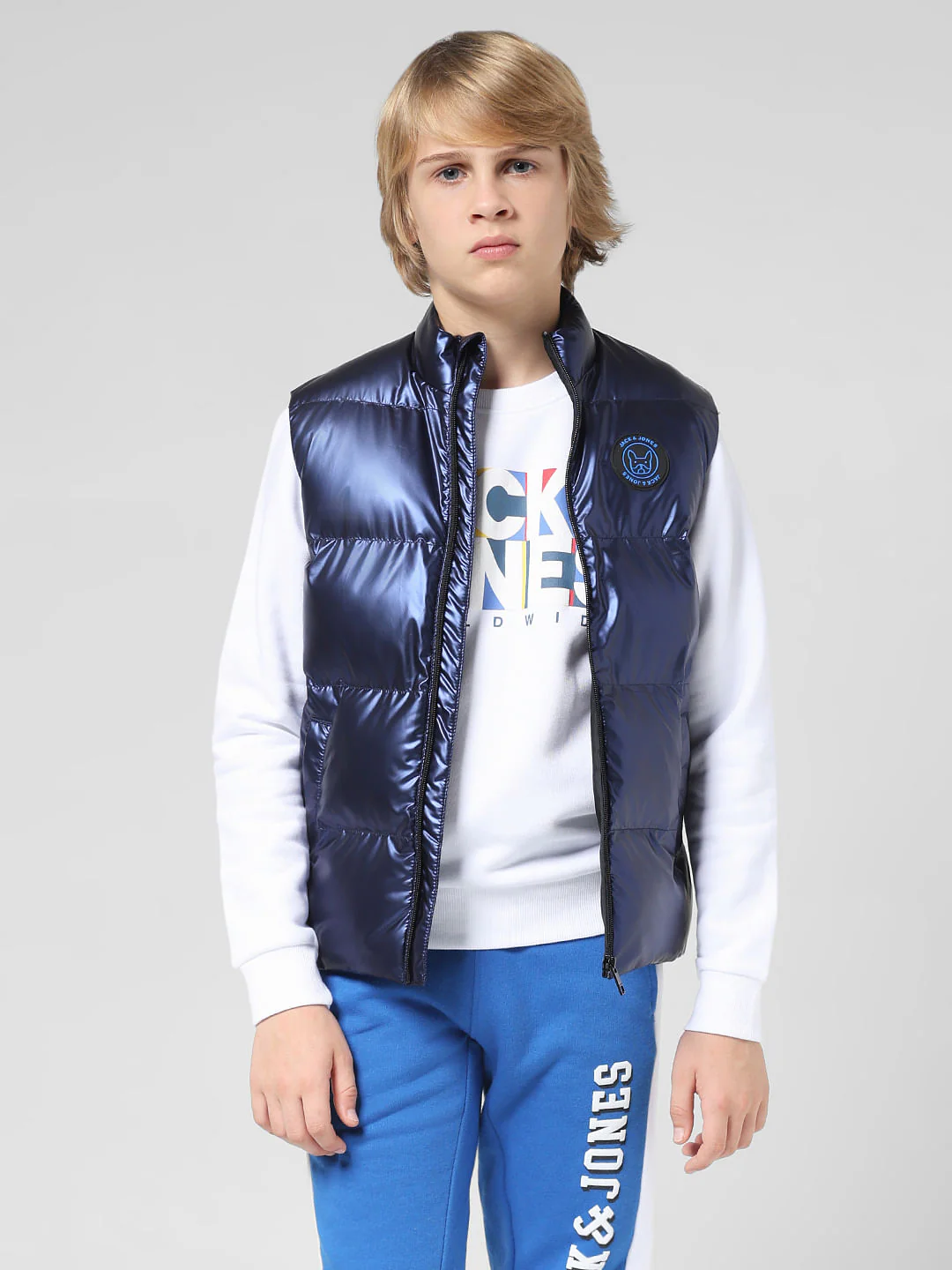 JUNIOR BOYS Blue Sleeveless Puffer Jacket - Image 2