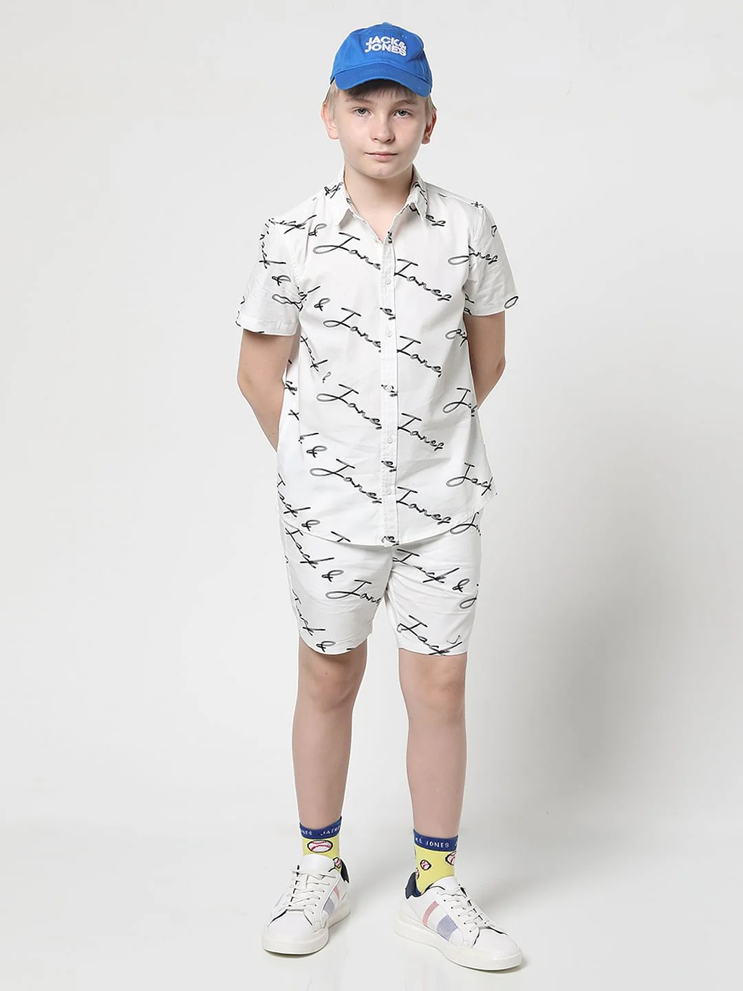 Boys White Logo Print Short Sleeves Shirt