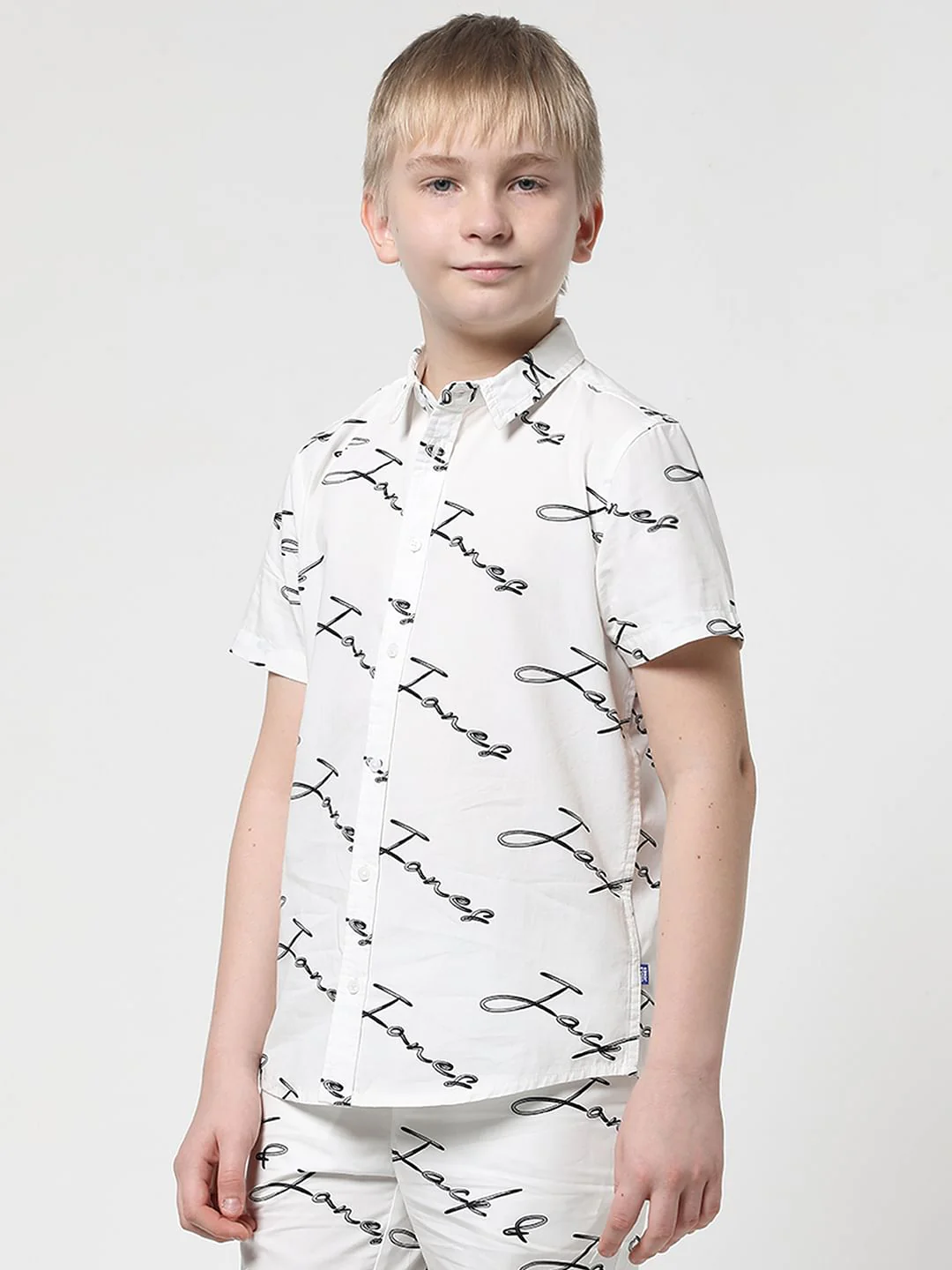 Boys White Logo Print Short Sleeves Shirt - Image 2