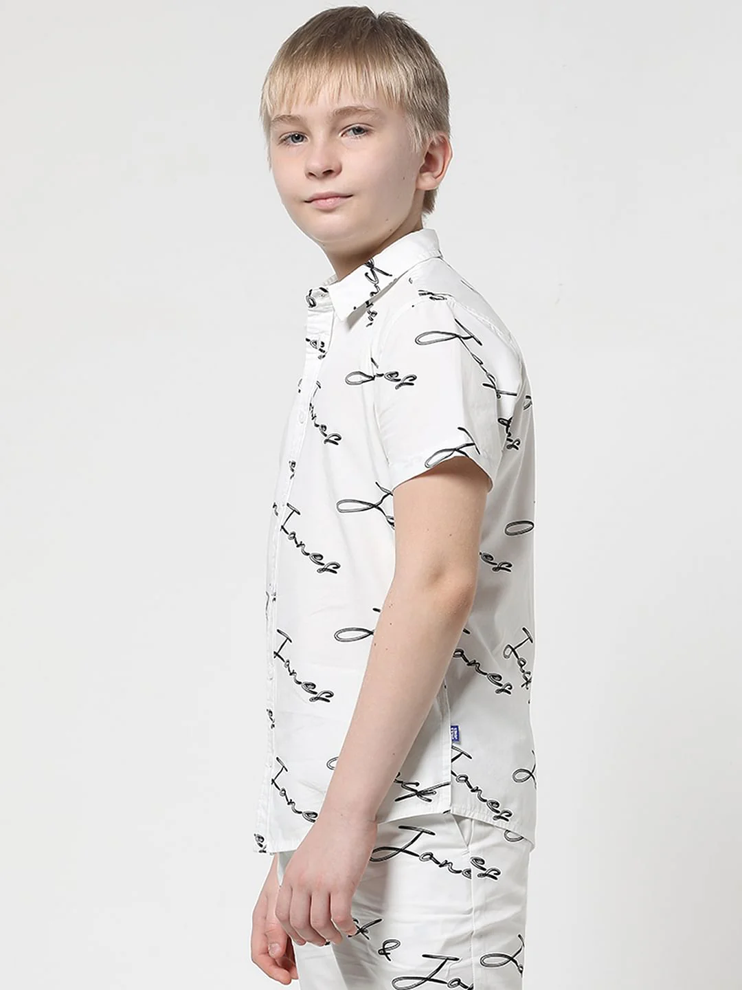Boys White Logo Print Short Sleeves Shirt - Image 3