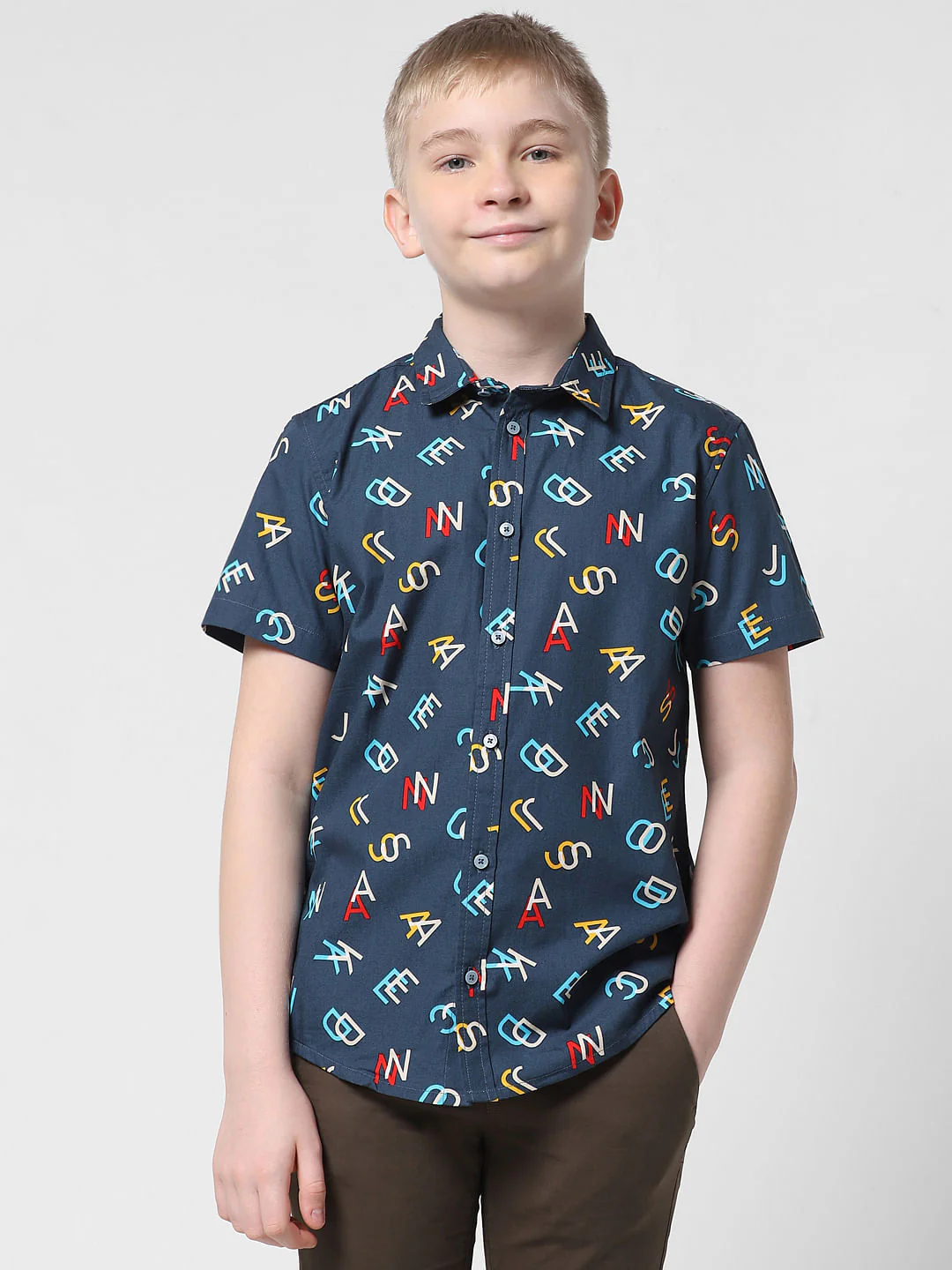 JUNIOR BOYS Blue Printed Short Sleeves Shirt - Image 2
