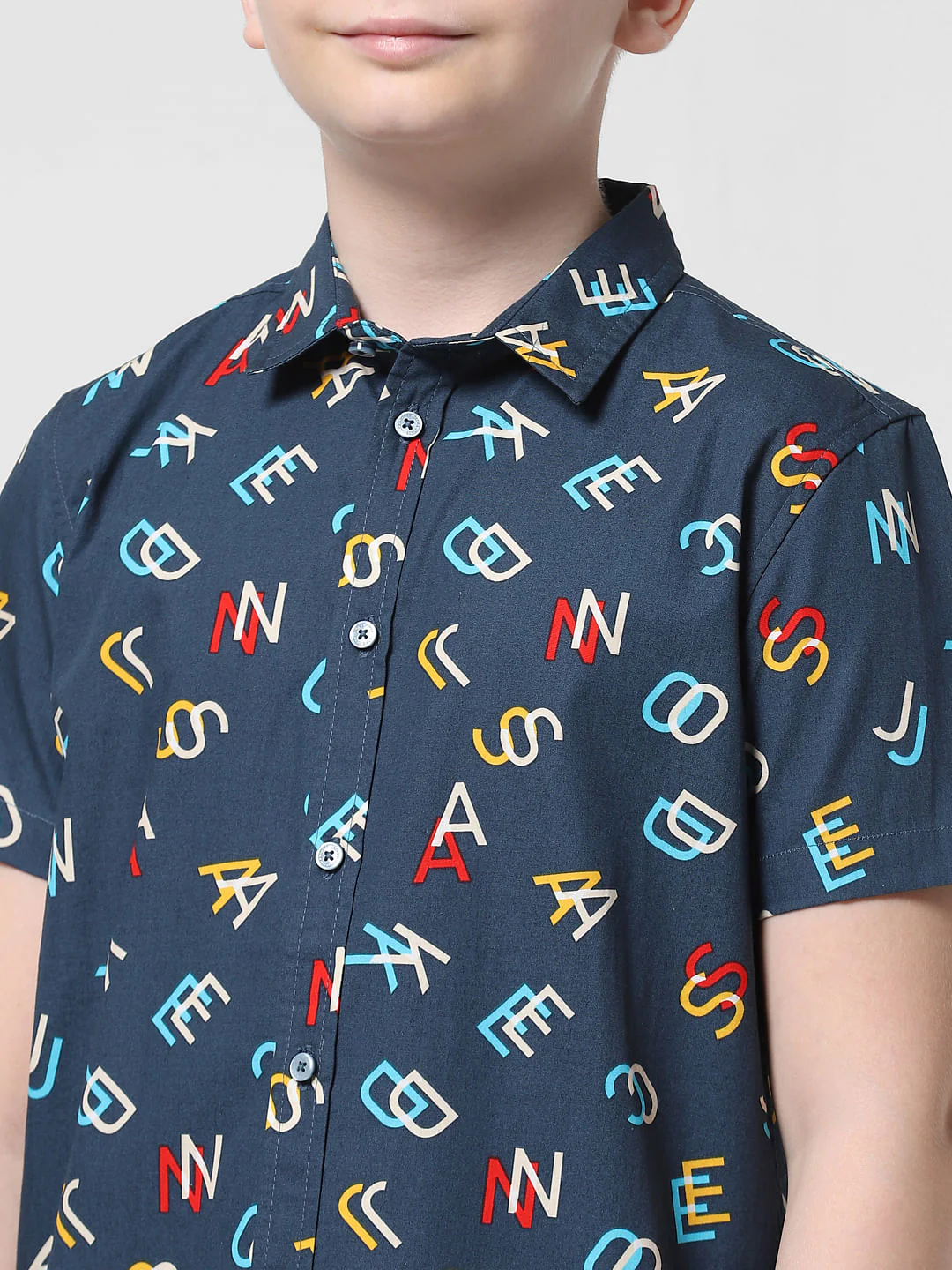 JUNIOR BOYS Blue Printed Short Sleeves Shirt - Image 4