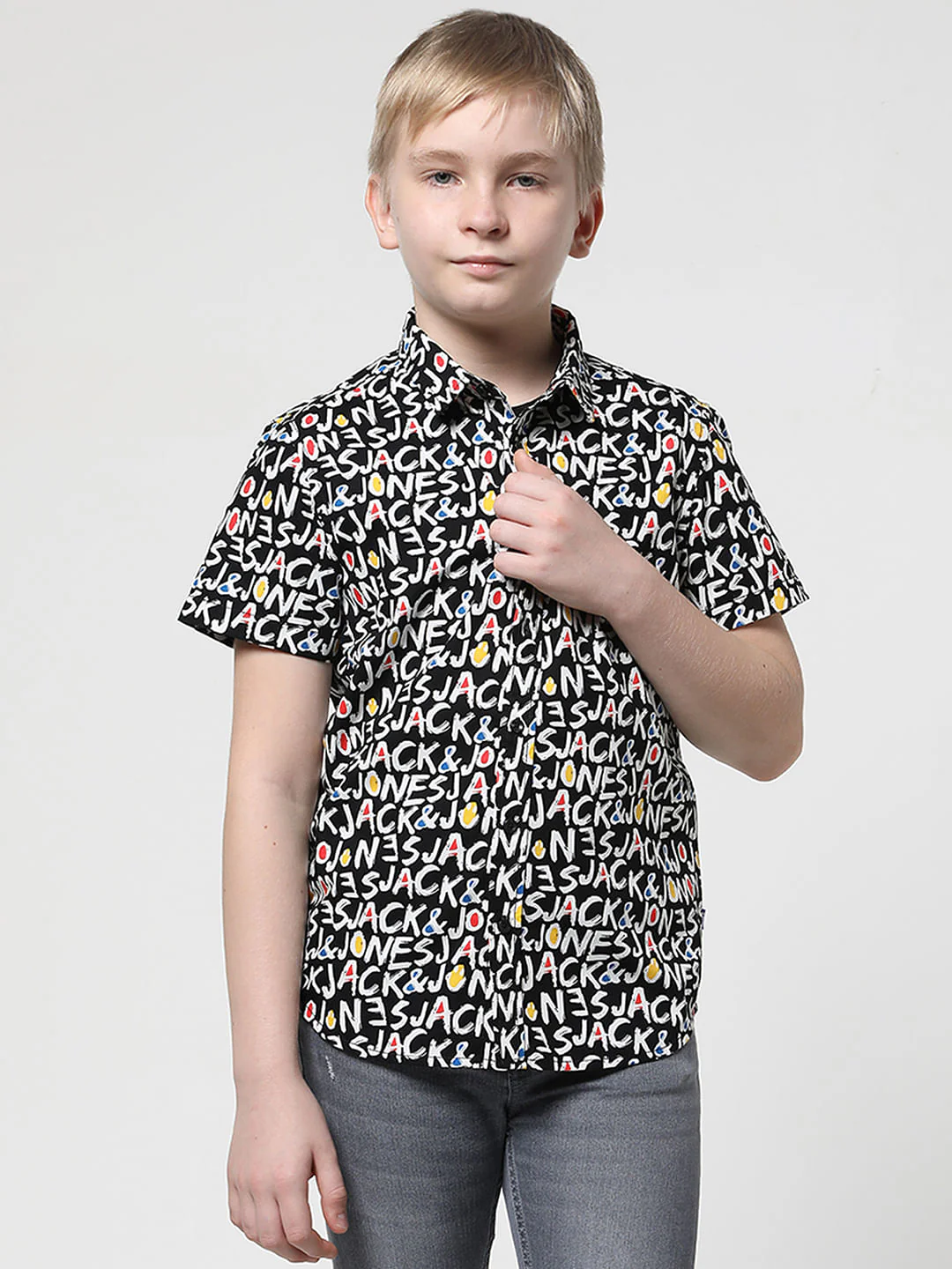 Boys Black Logo Print Short Sleeves Shirt - Image 2