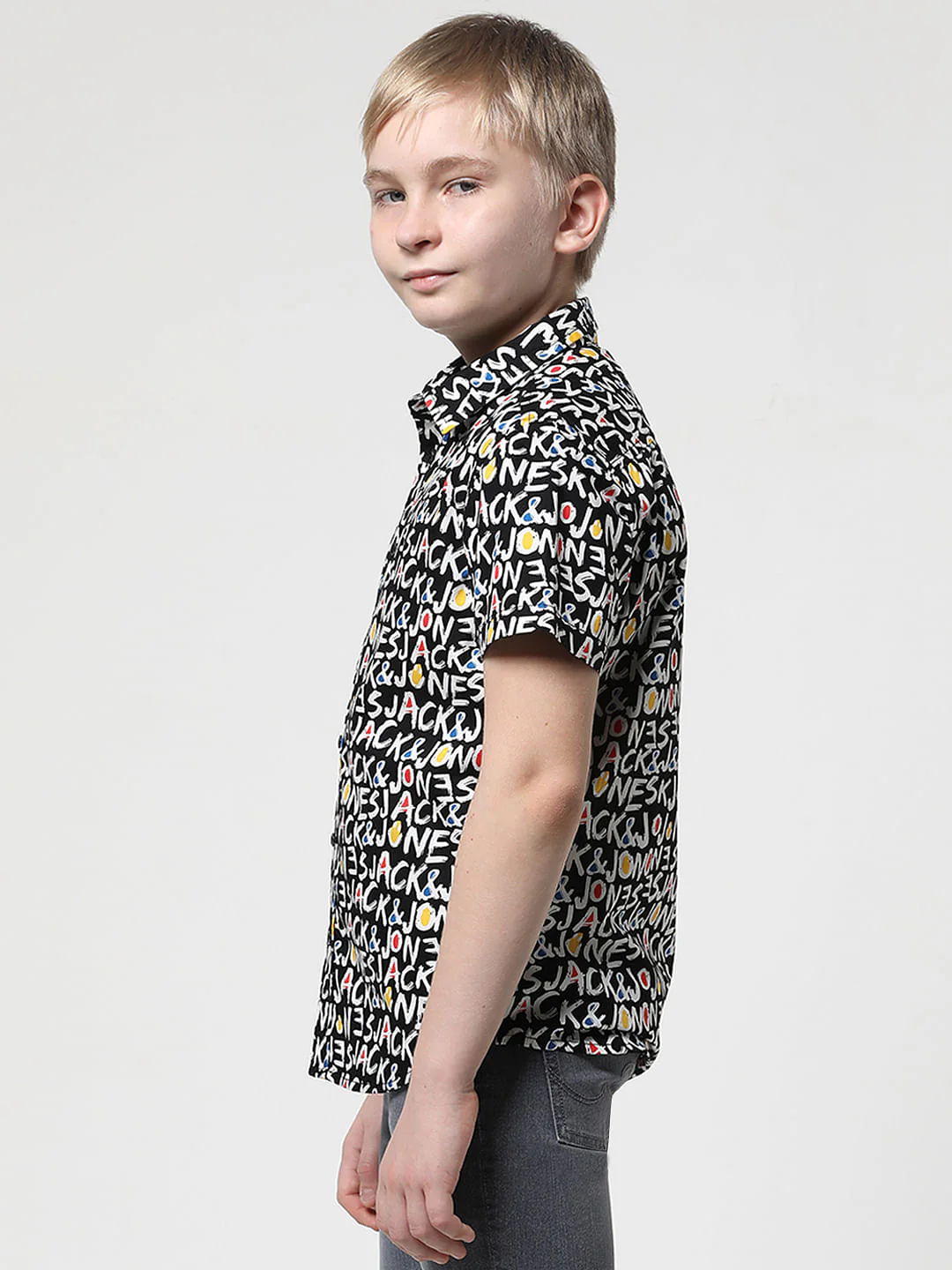Boys Black Logo Print Short Sleeves Shirt - Image 3