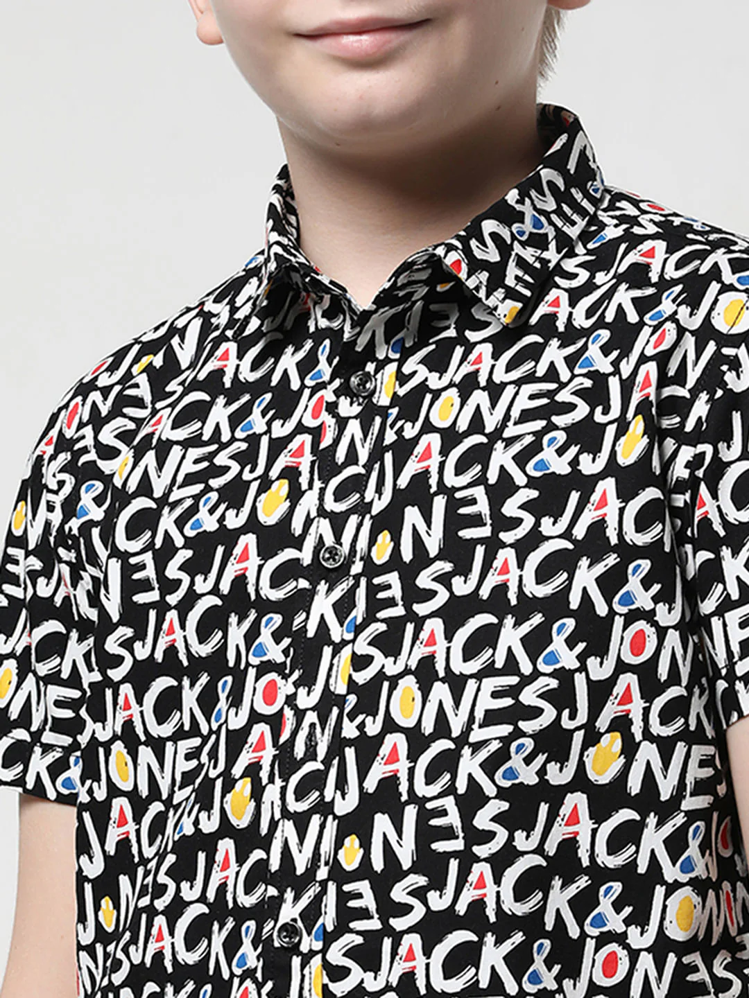 Boys Black Logo Print Short Sleeves Shirt - Image 5