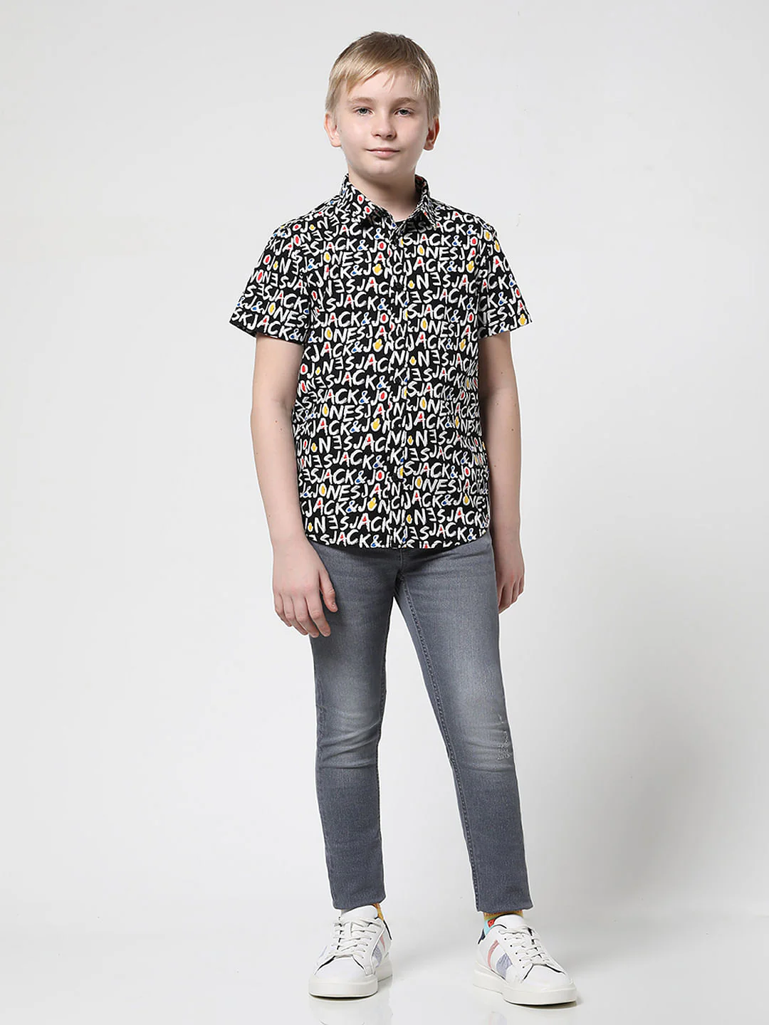 Boys Black Logo Print Short Sleeves Shirt - Image 6