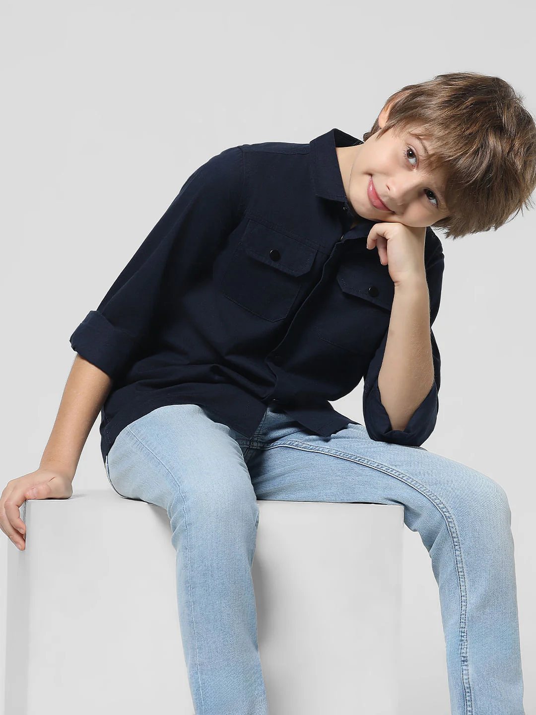 Dark Blue Patch Pocket Full Sleeves Shirt