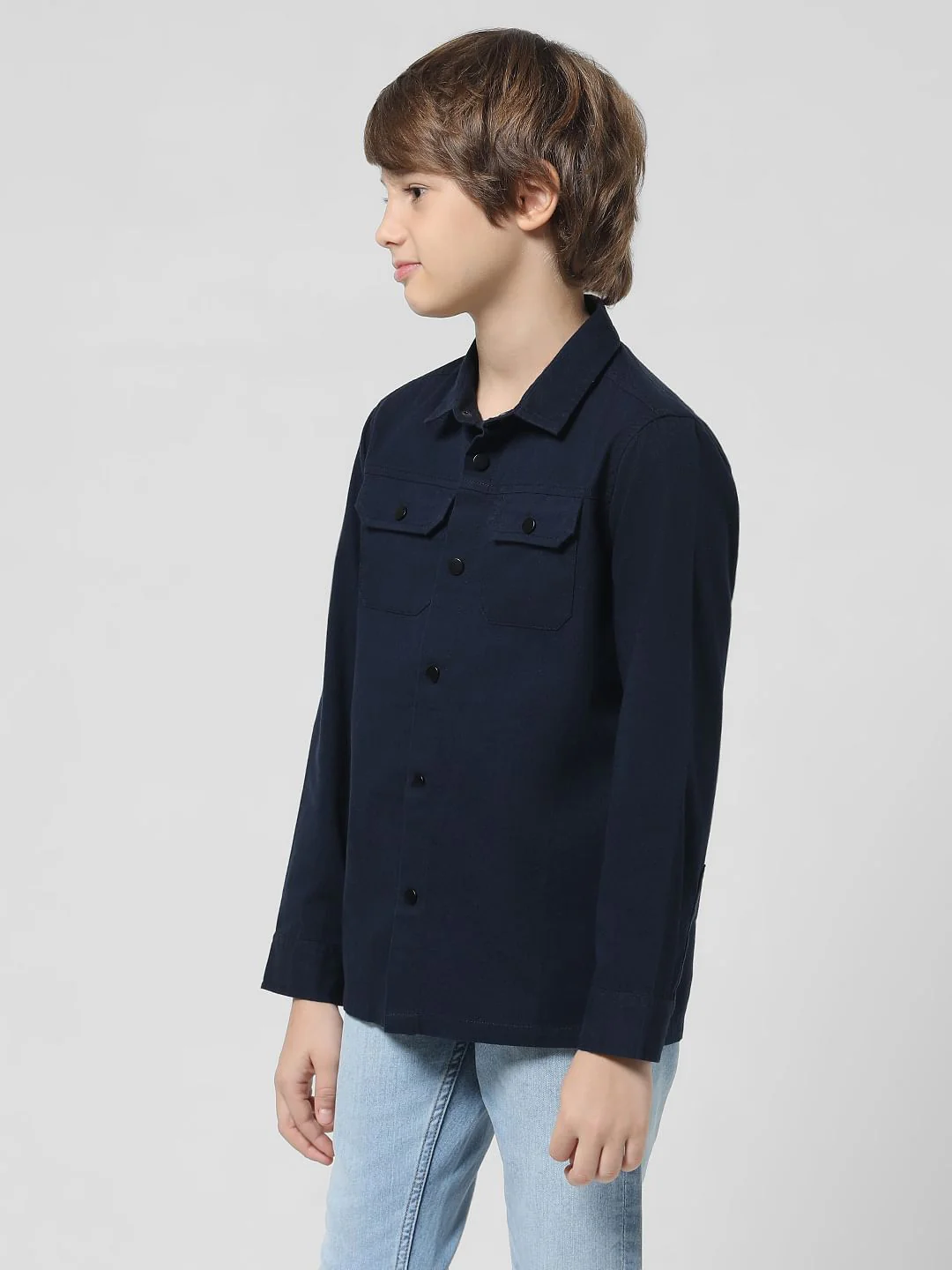 Dark Blue Patch Pocket Full Sleeves Shirt - Image 2