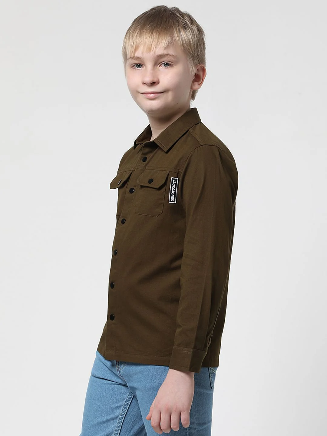 Boys Brown Patch Pocket Full Sleeves Shirt - Image 3