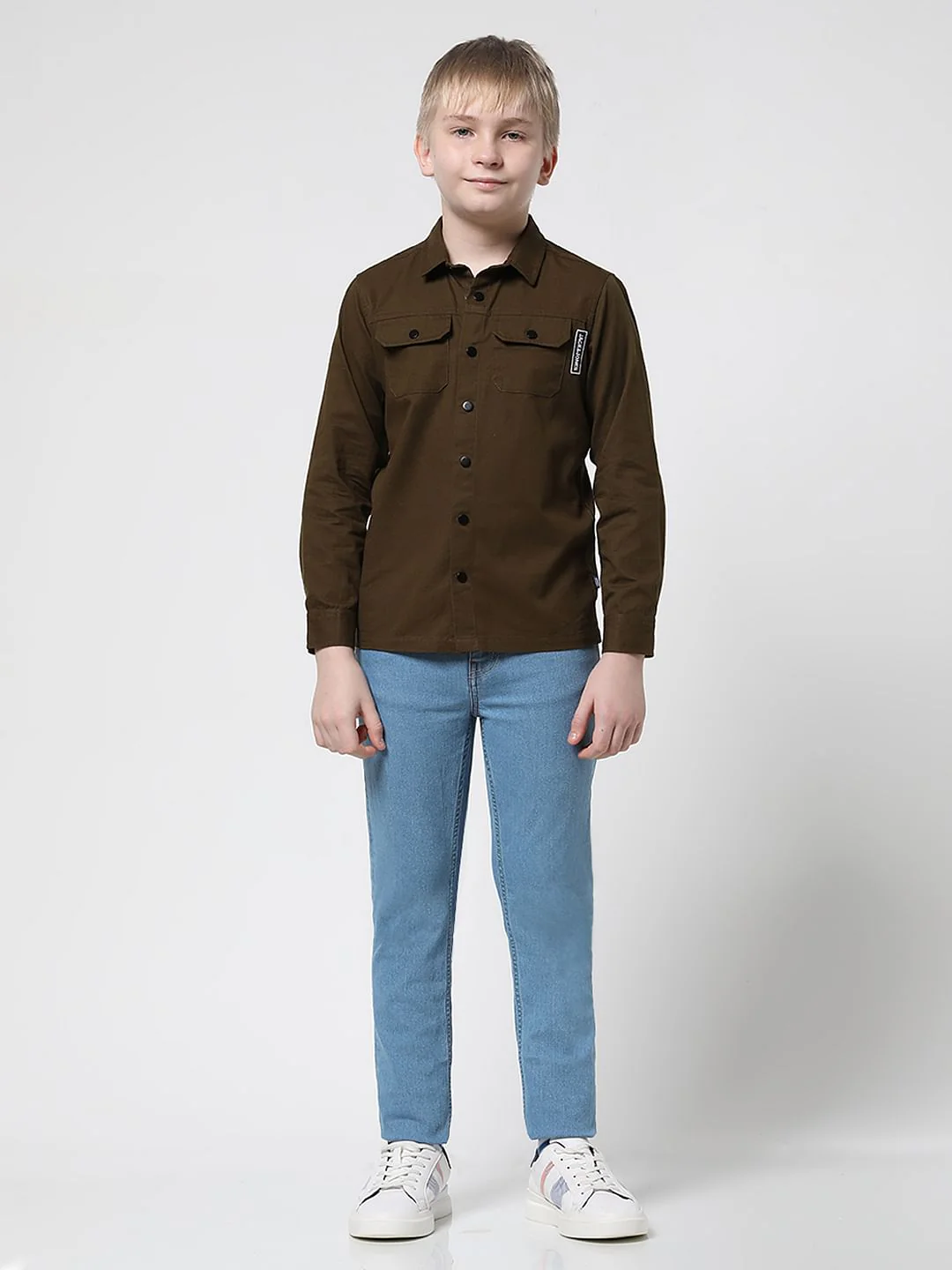Boys Brown Patch Pocket Full Sleeves Shirt - Image 6