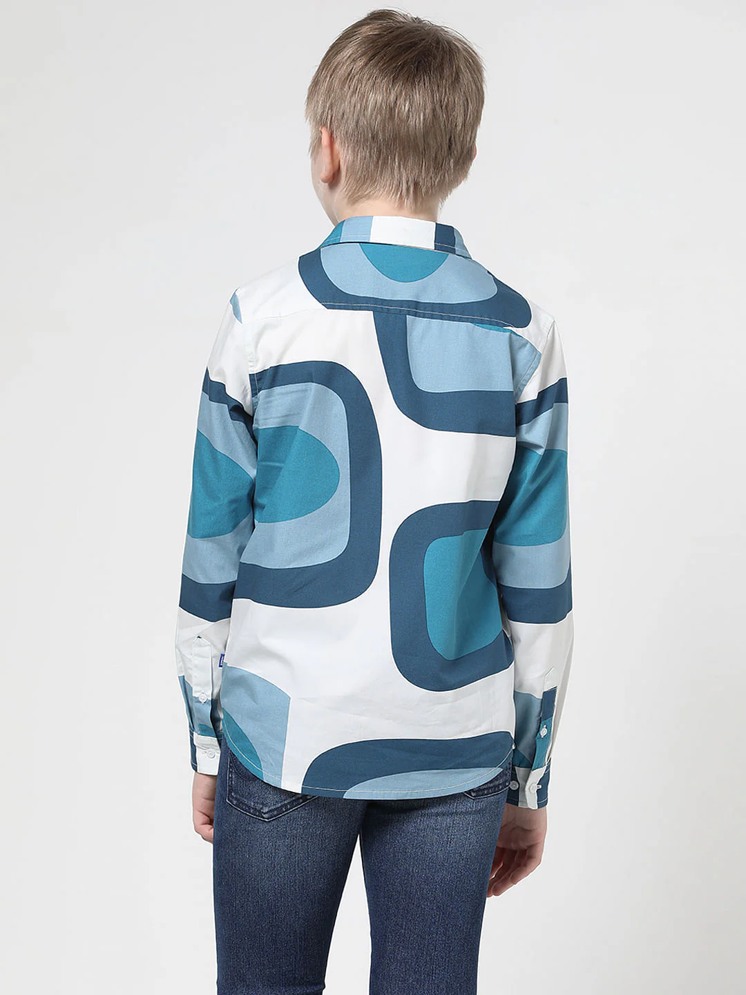 Boys White Abstract Print Full Sleeves Shirt - Image 3