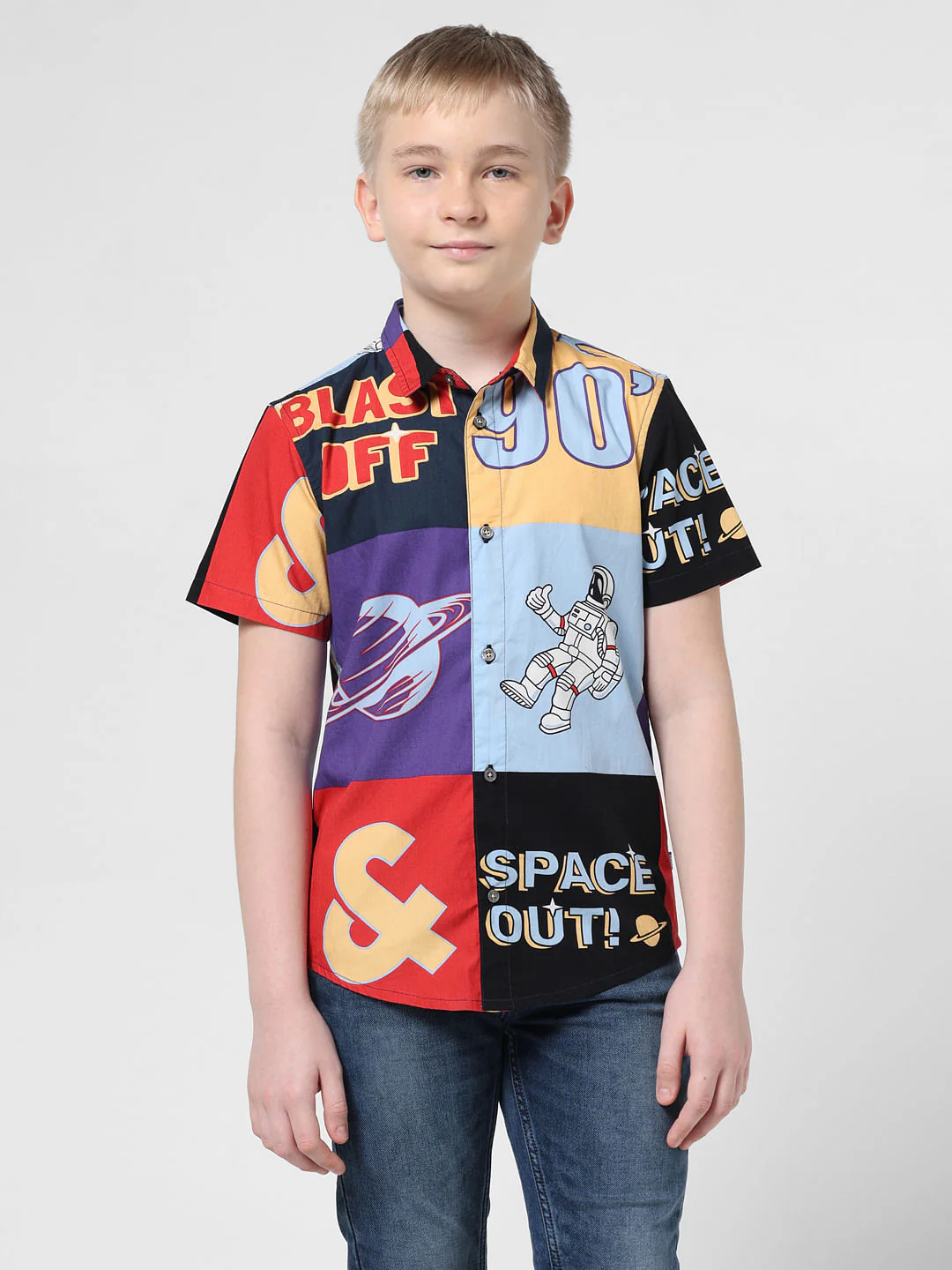Blue Astronaut Print Colourblocked Shirt - Image 2
