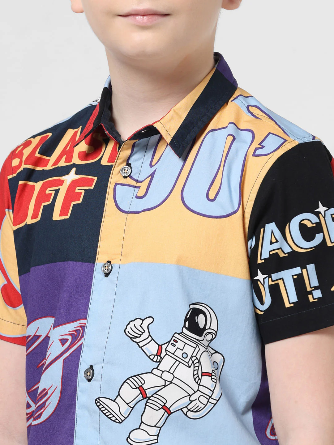 Blue Astronaut Print Colourblocked Shirt - Image 4