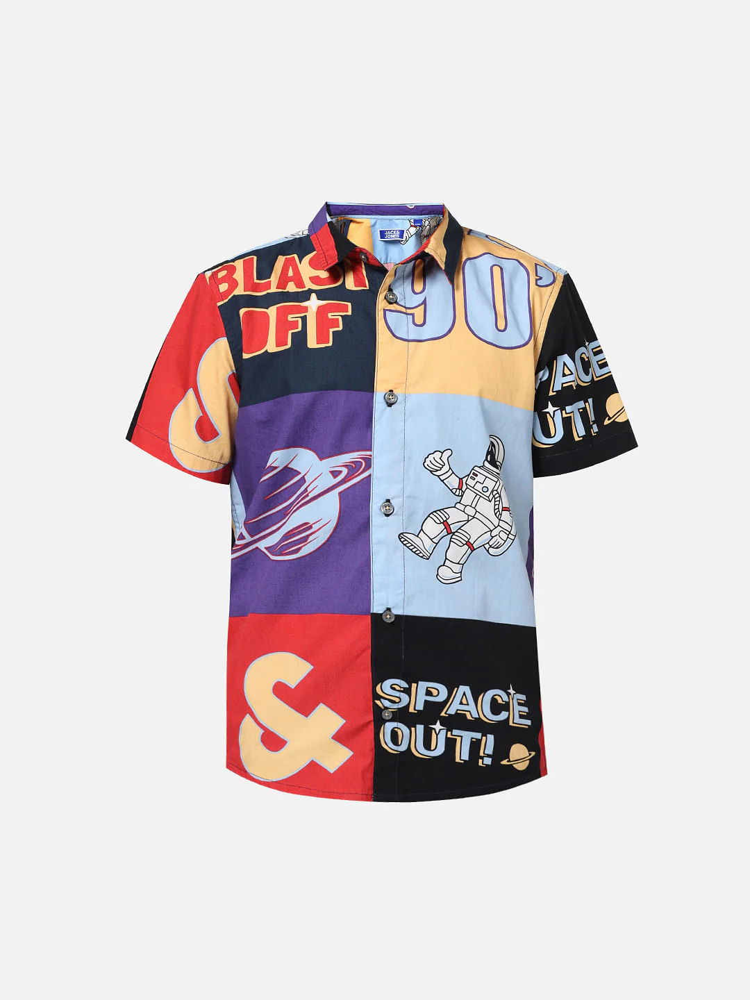 Blue Astronaut Print Colourblocked Shirt - Image 6