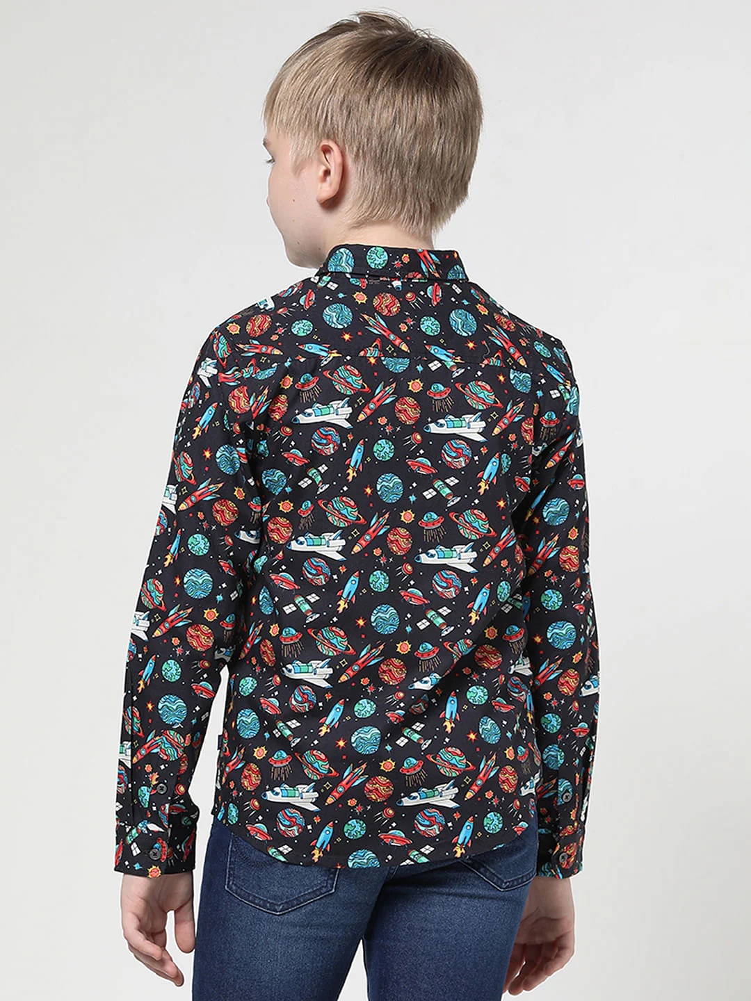 Boys Black Space Print Full Sleeves Shirt - Image 3