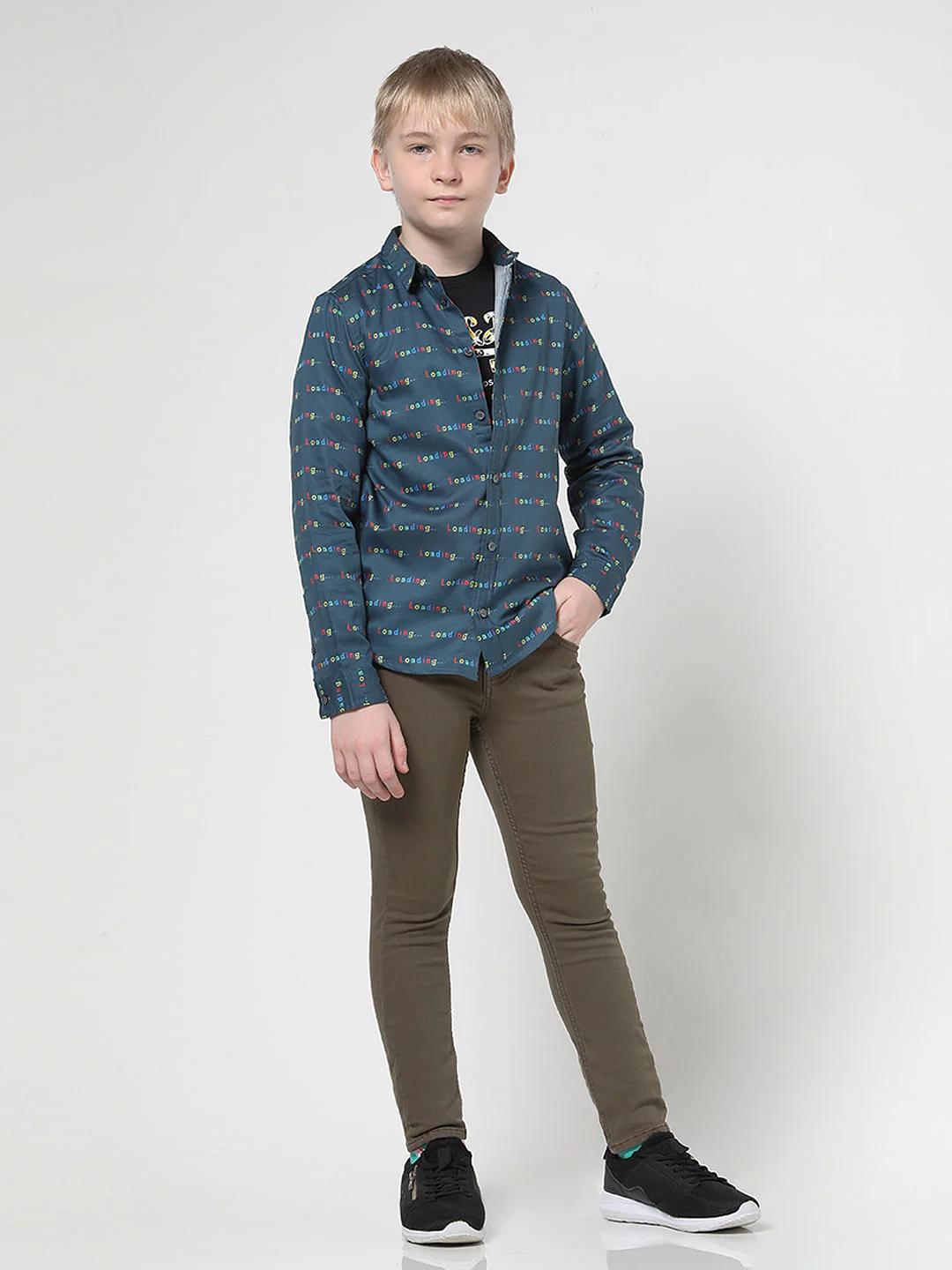 Boys Blue Printed Full Sleeves Shirt