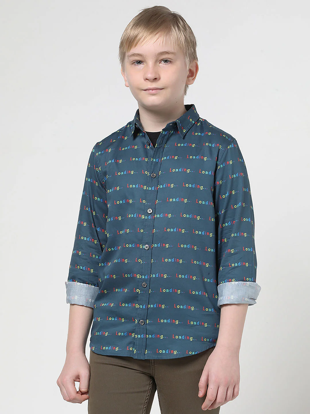 Boys Blue Printed Full Sleeves Shirt - Image 2