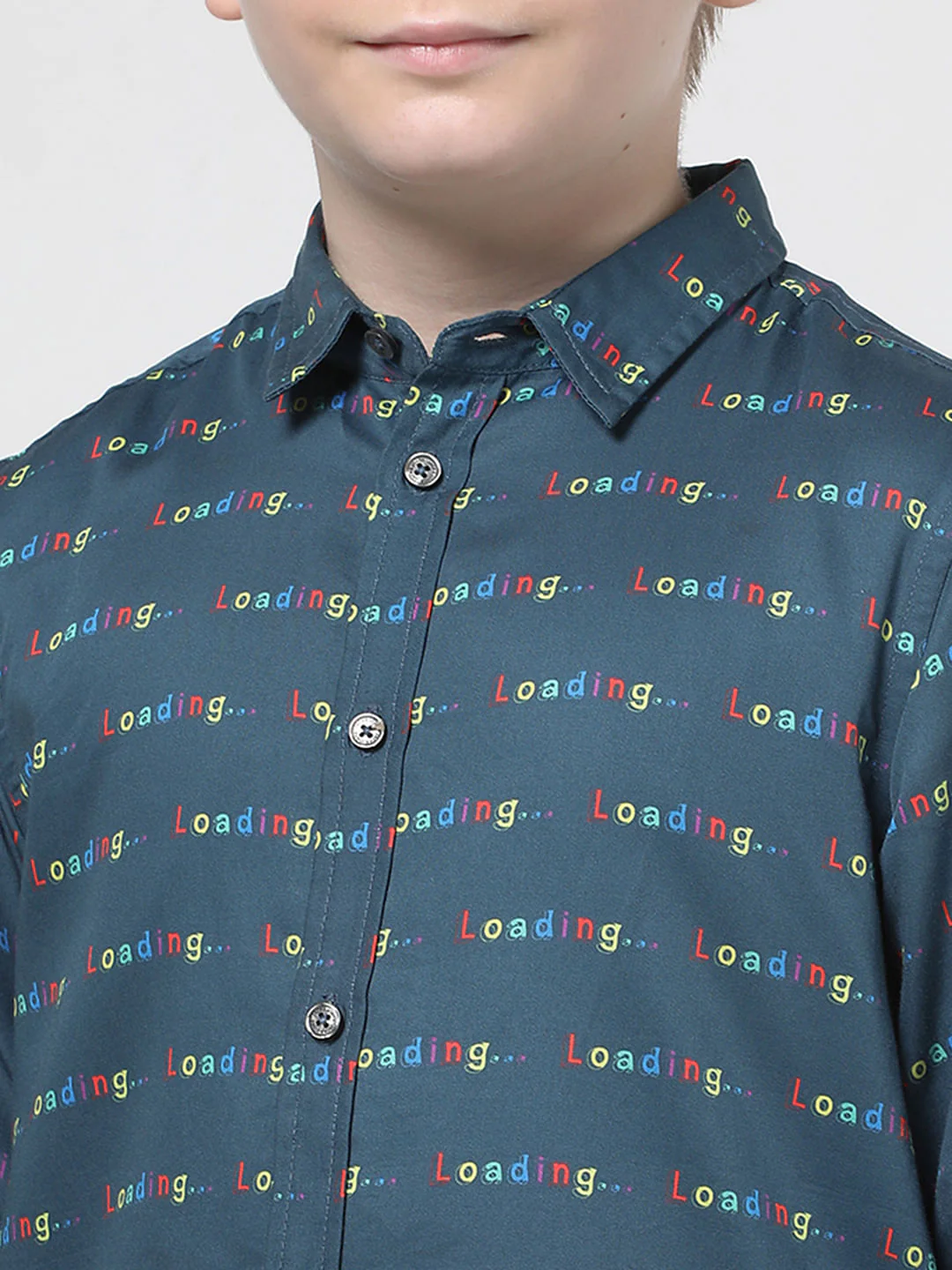 Boys Blue Printed Full Sleeves Shirt - Image 4