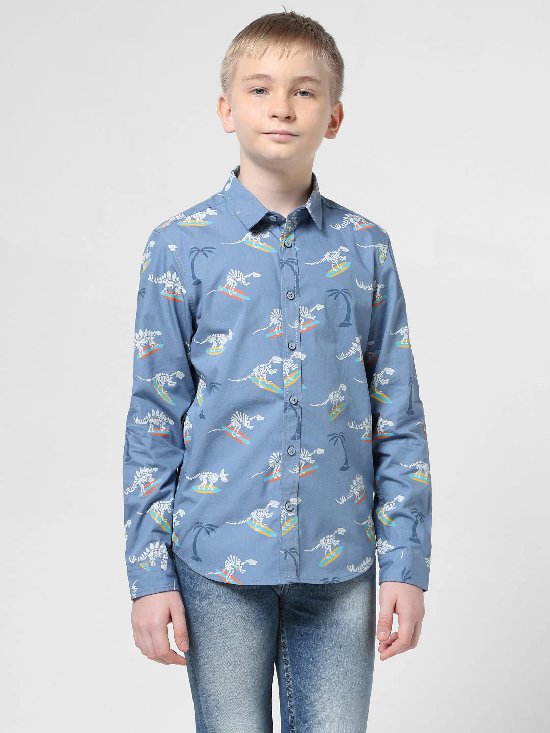 JUNIOR BOYS Blue Printed Full Sleeves Shirt - Image 2