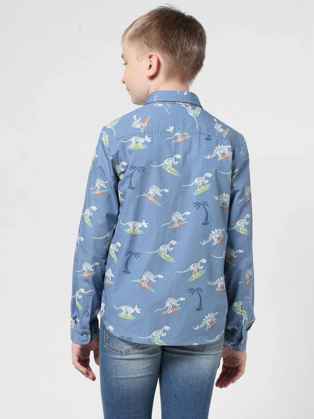 JUNIOR BOYS Blue Printed Full Sleeves Shirt - Image 3