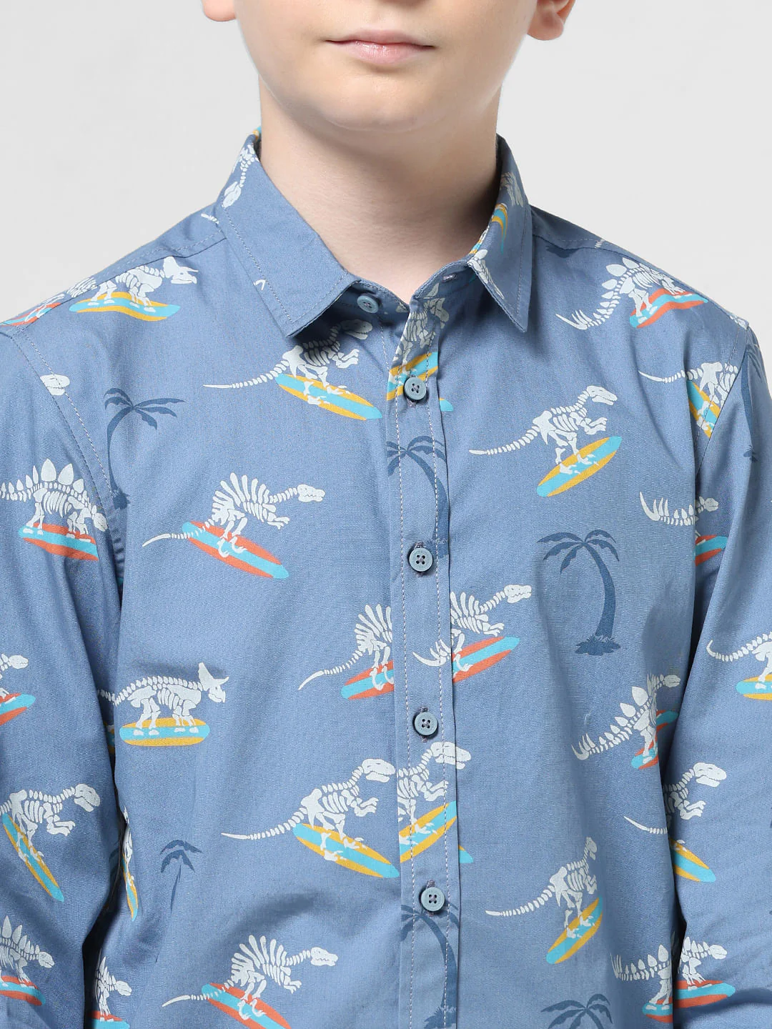 JUNIOR BOYS Blue Printed Full Sleeves Shirt - Image 4