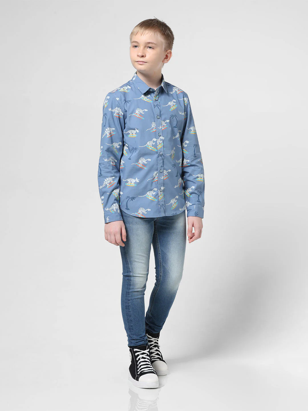 JUNIOR BOYS Blue Printed Full Sleeves Shirt - Image 5