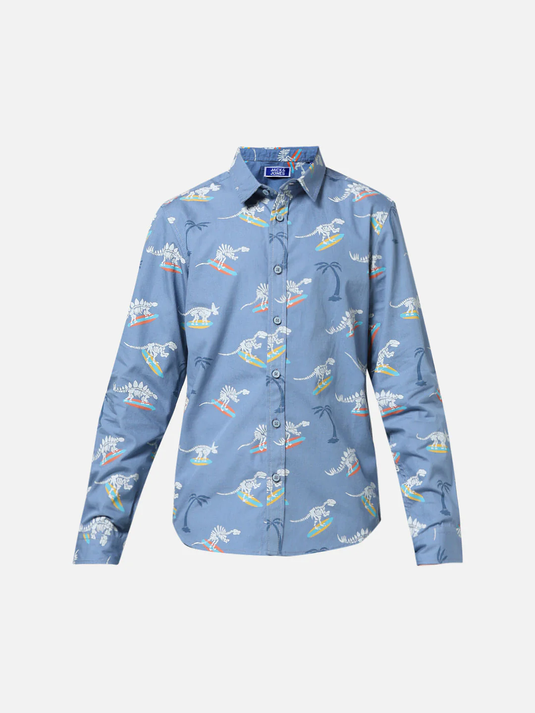 JUNIOR BOYS Blue Printed Full Sleeves Shirt - Image 6