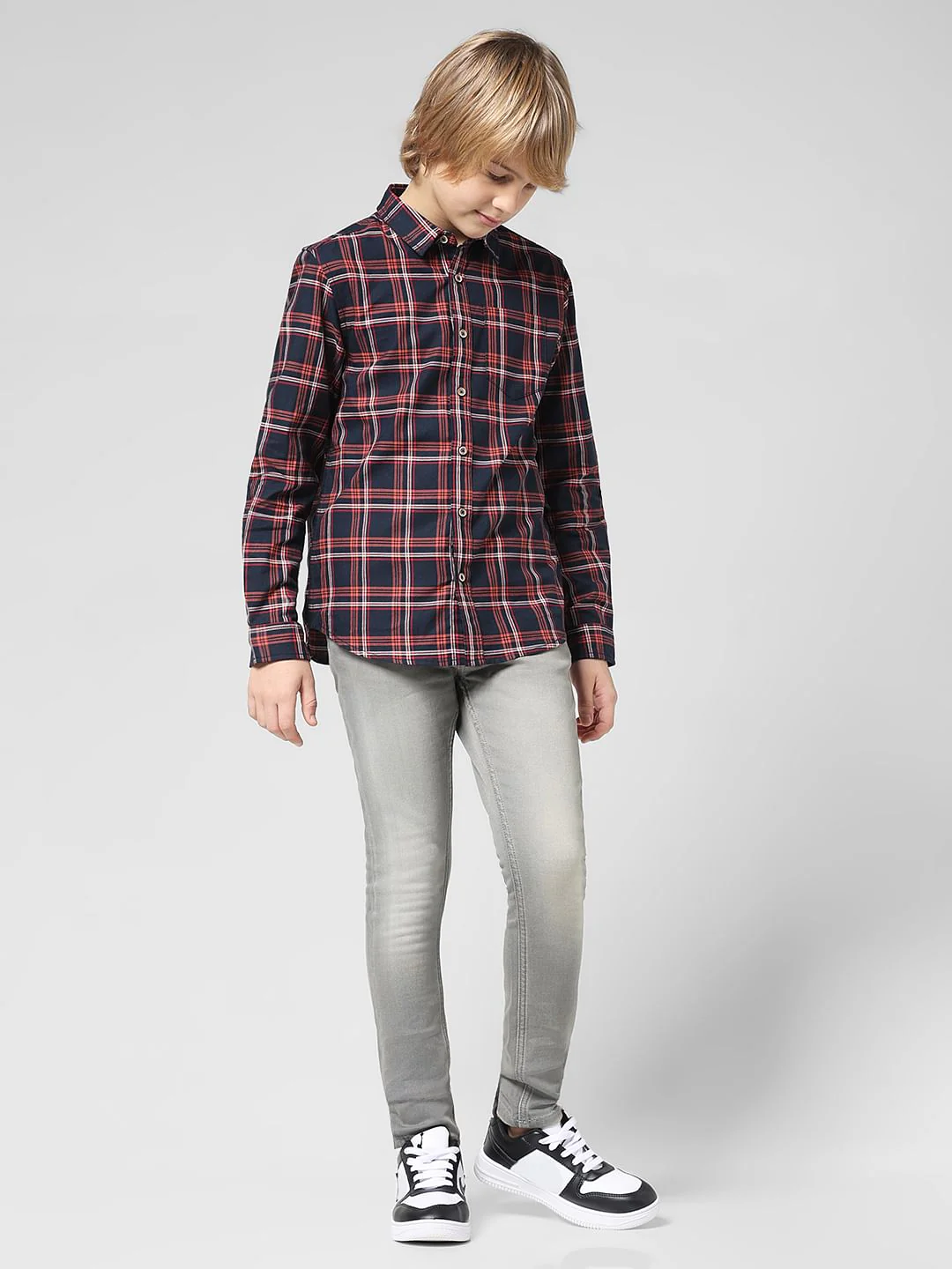 JUNIOR BOYS Red Check Full Sleeves Shirt - Image 5