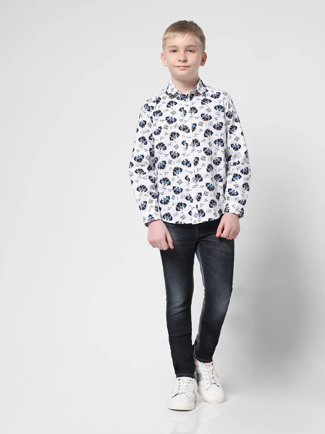 White Printed Full Sleeves Shirt - Image 5