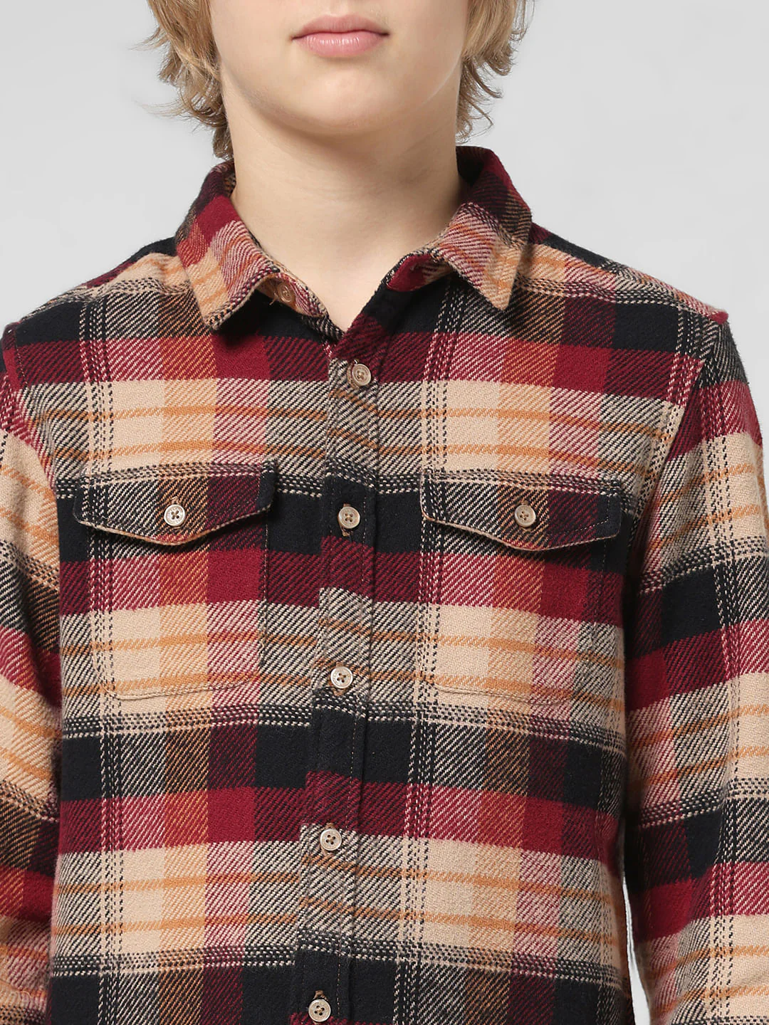 JUNIOR BOYS Beige Check Full Sleeves Shirt - Image 4