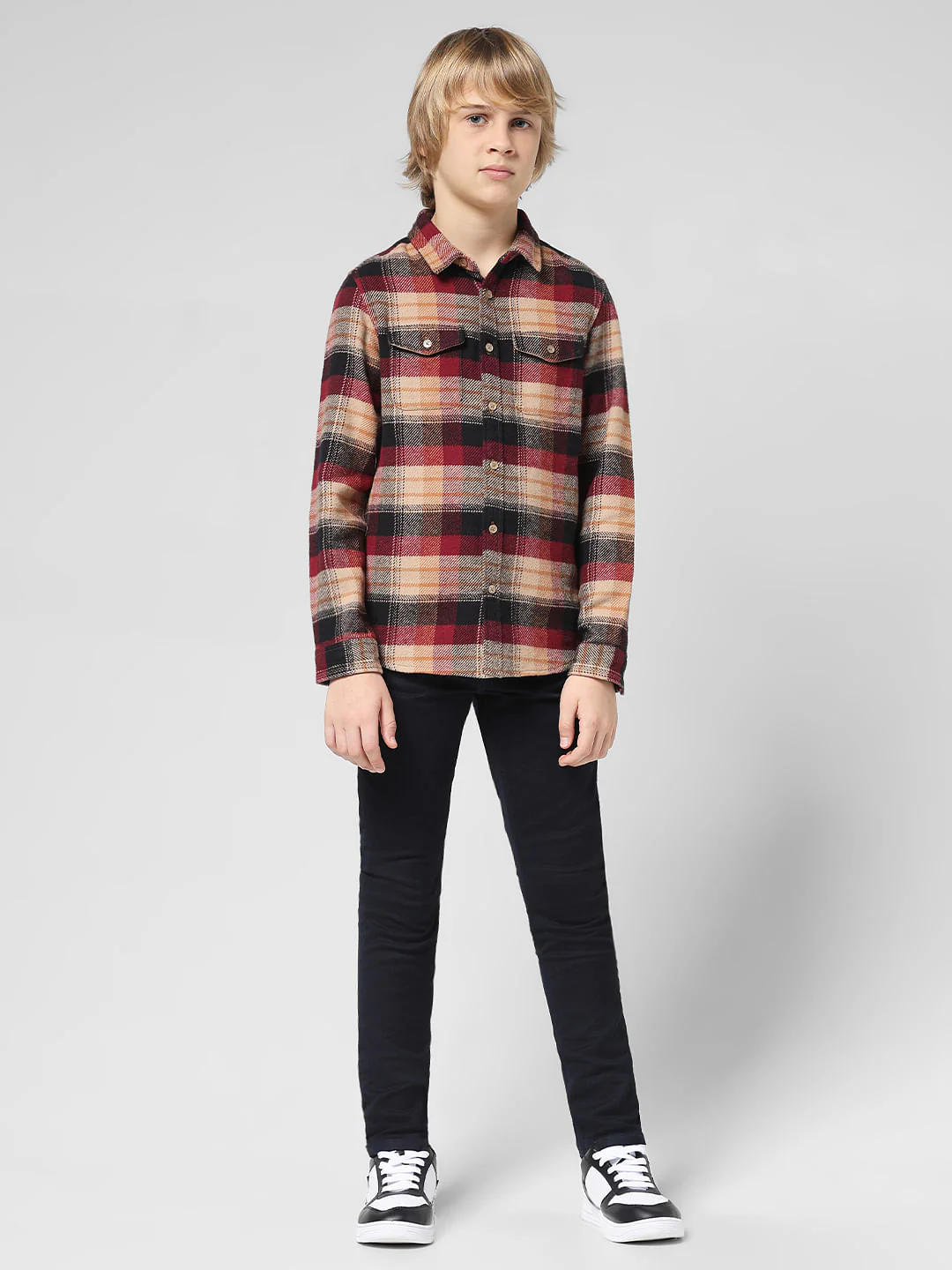 JUNIOR BOYS Beige Check Full Sleeves Shirt - Image 5