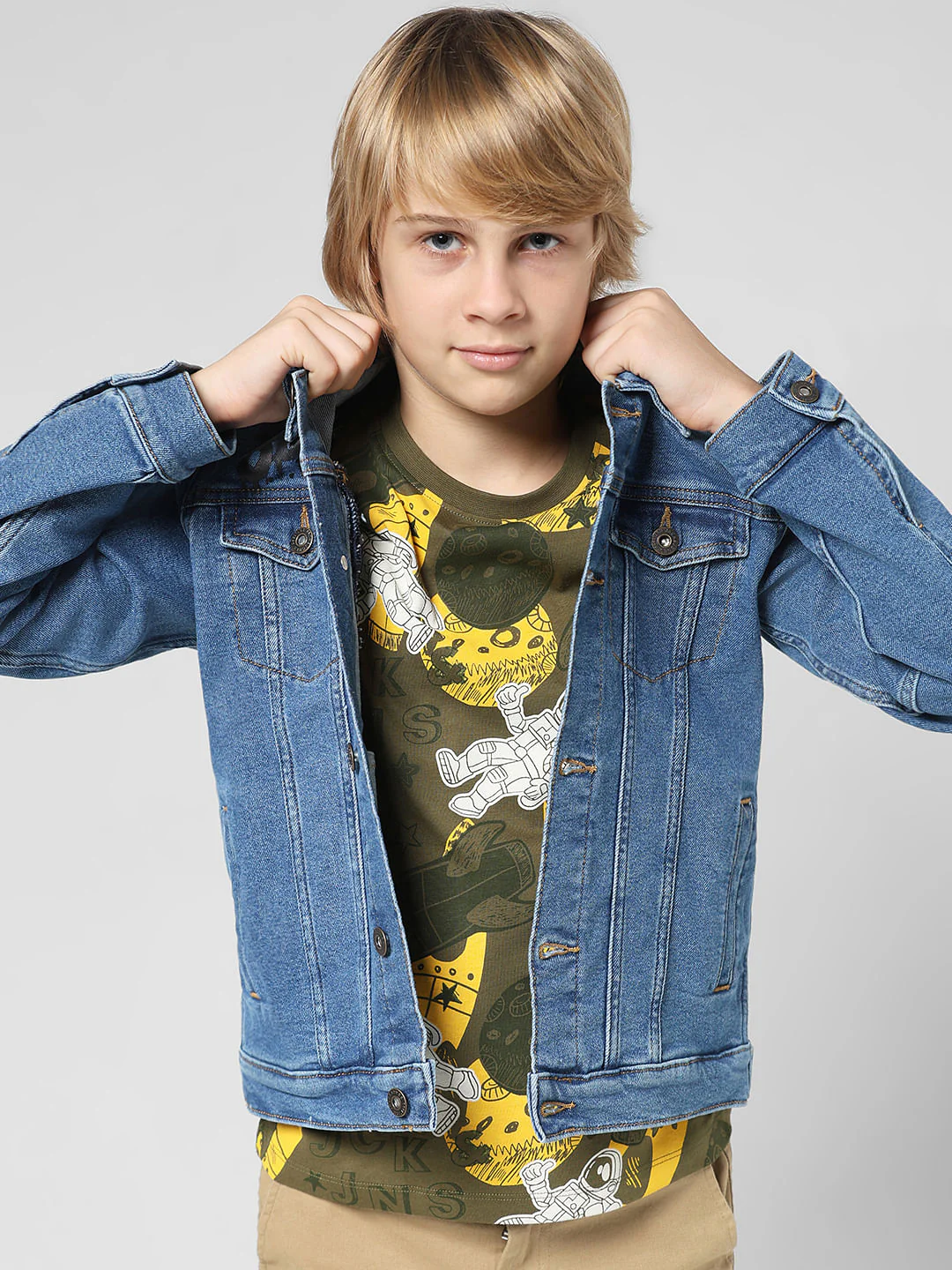 JUNIOR BOYS Green Space Print T-shirt