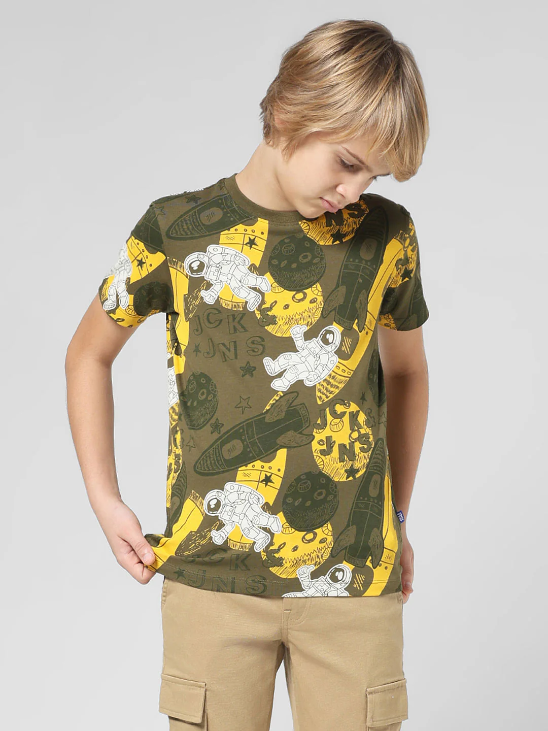 JUNIOR BOYS Green Space Print T-shirt - Image 2