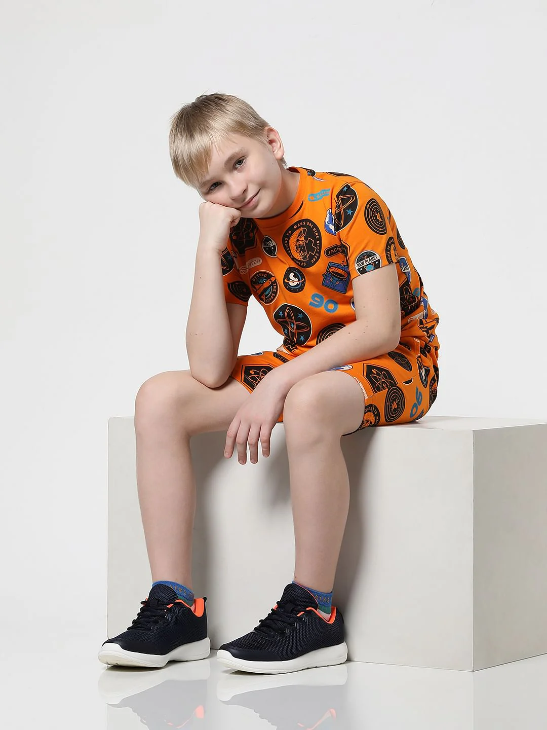 Boys Orange Space Print Crew Neck T-shirt