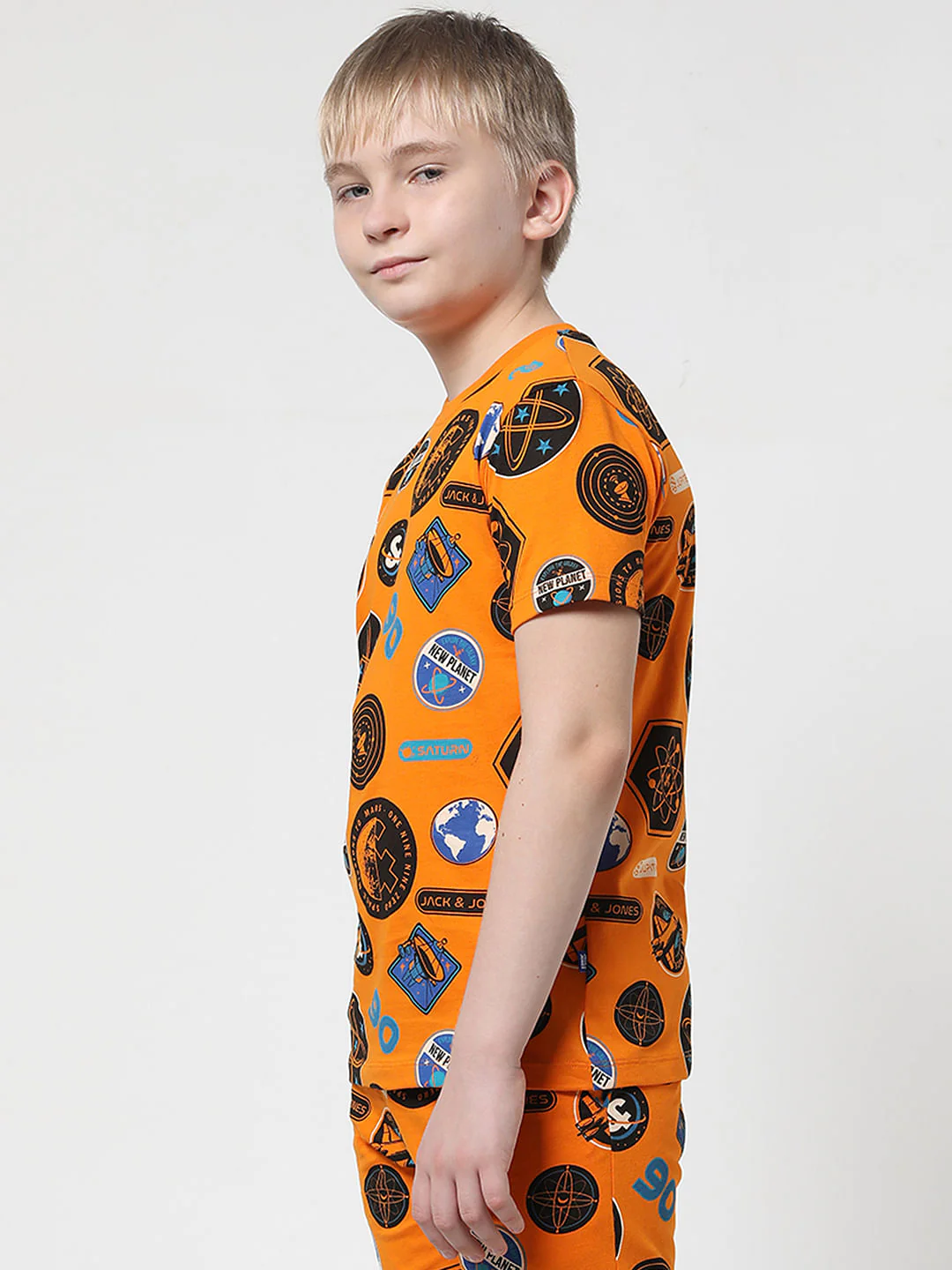 Boys Orange Space Print Crew Neck T-shirt - Image 3