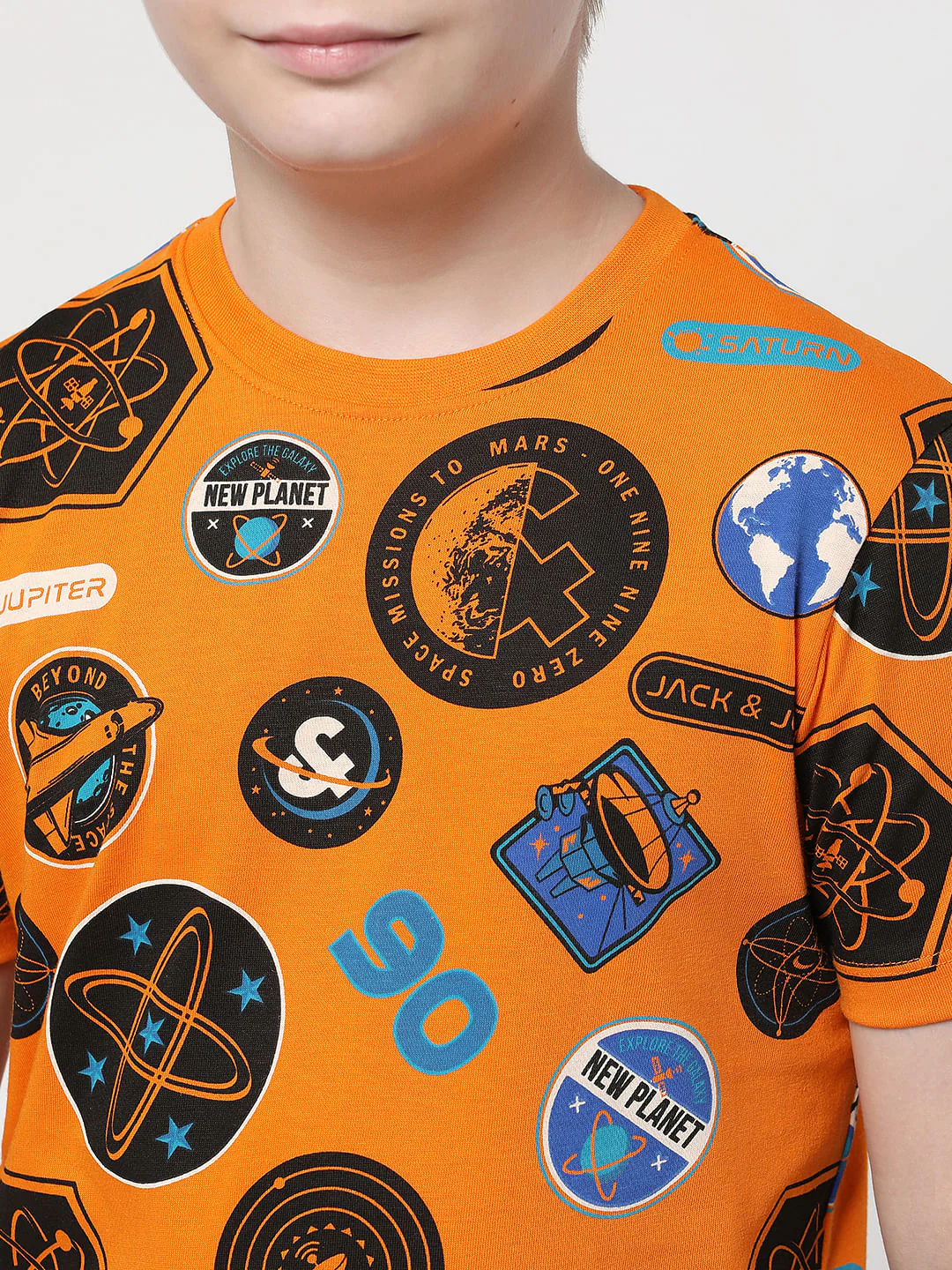 Boys Orange Space Print Crew Neck T-shirt - Image 5