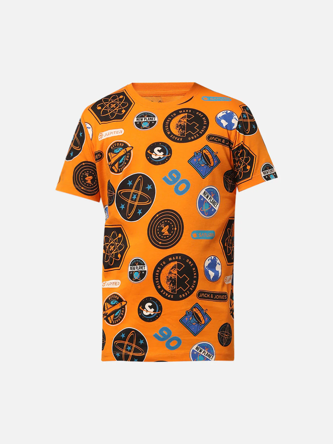 Boys Orange Space Print Crew Neck T-shirt - Image 7