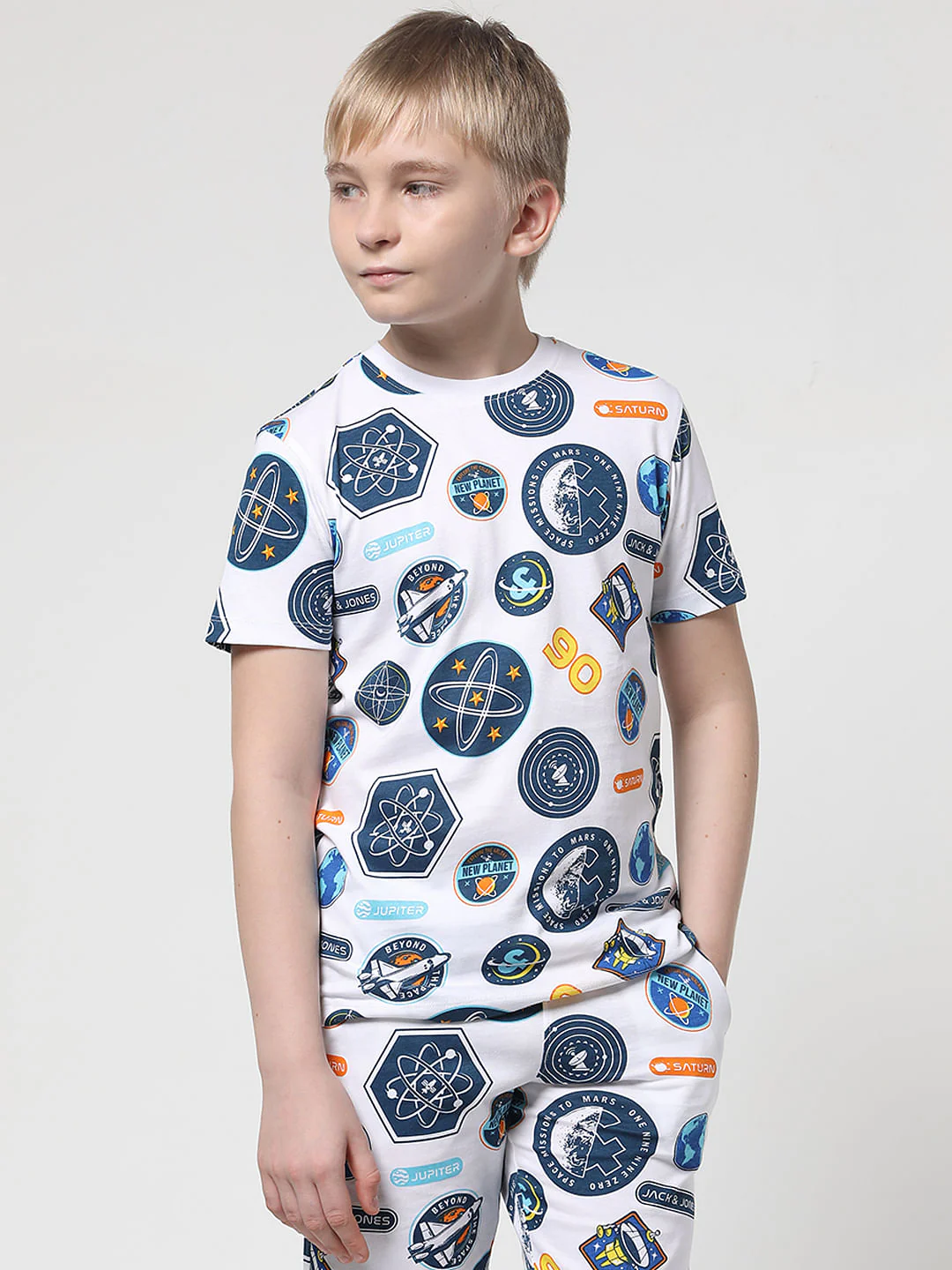 Boys White Space Print Co-ord Set T-shirt - Image 2